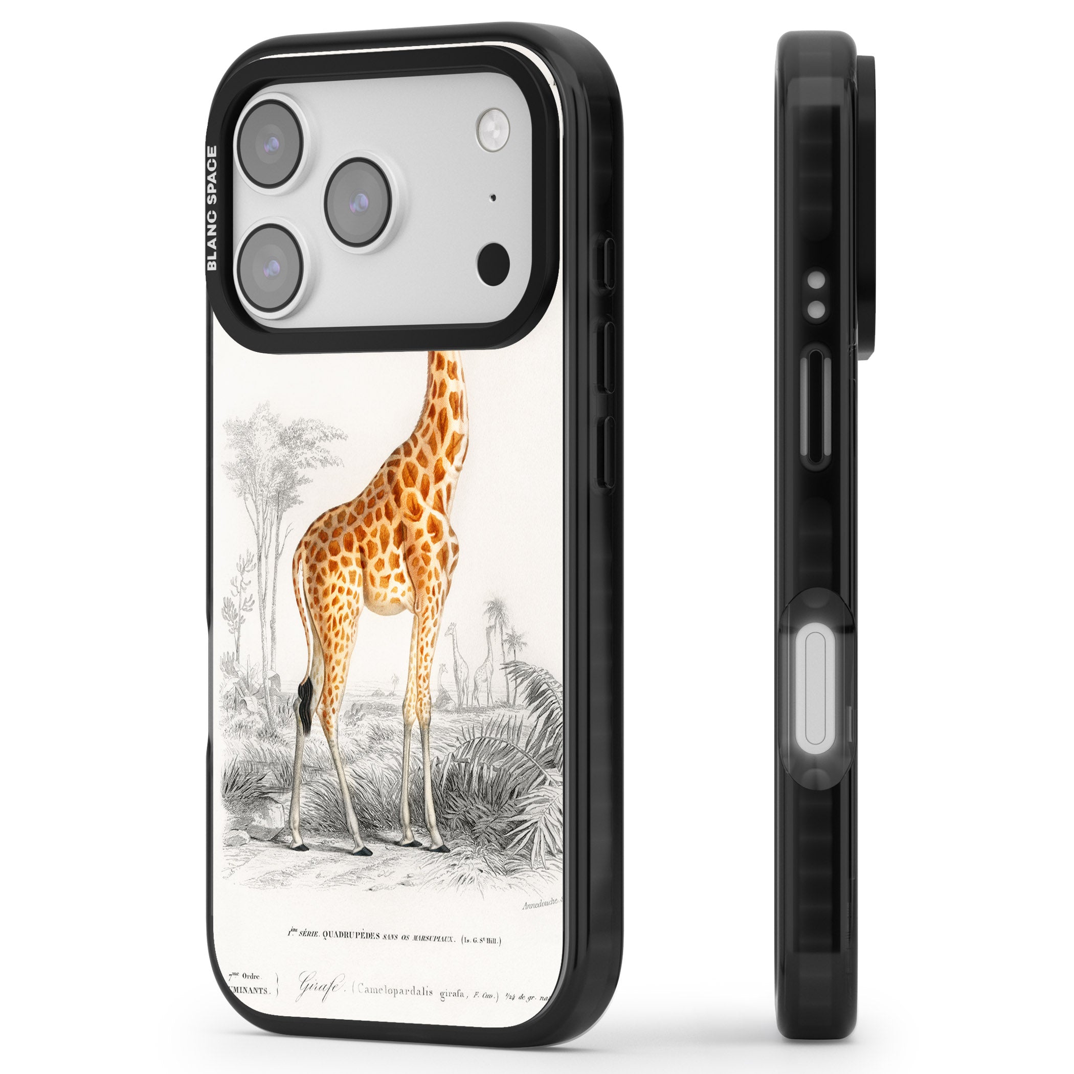 Vintage Giraffe Art iPhone 17 Pro Max Impact Pro Black Phone Case Side Profile