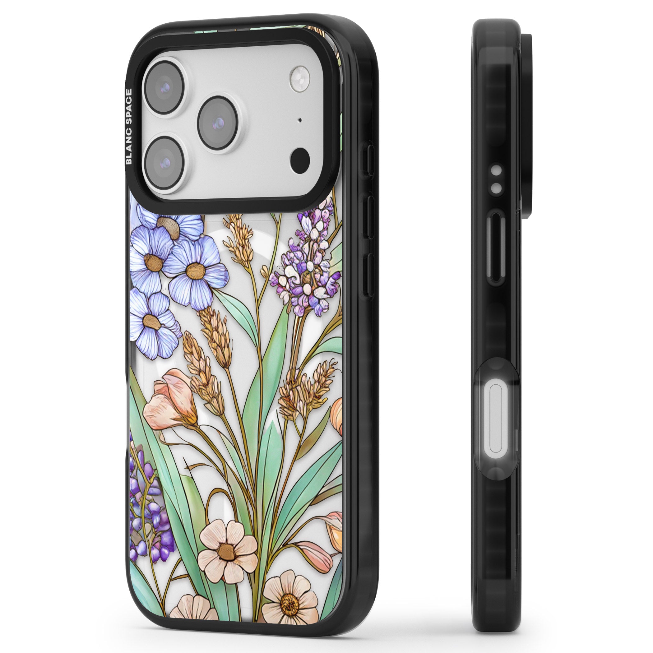Glass Lavenders & Daisies iPhone 17 Pro Max Impact Pro Black Phone Case Side Profile