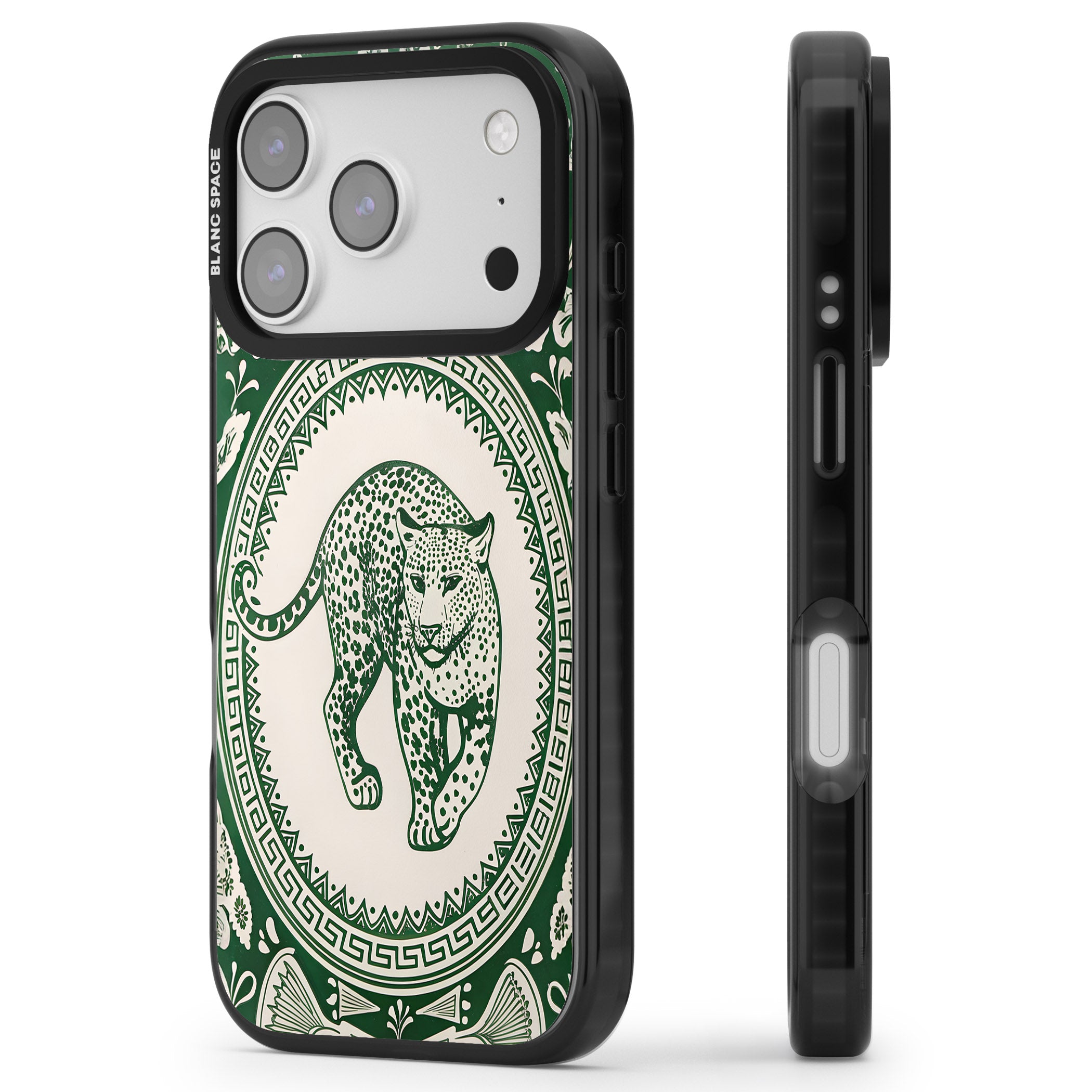 Green Leopard iPhone 17 Pro Max Impact Pro Black Phone Case Side Profile