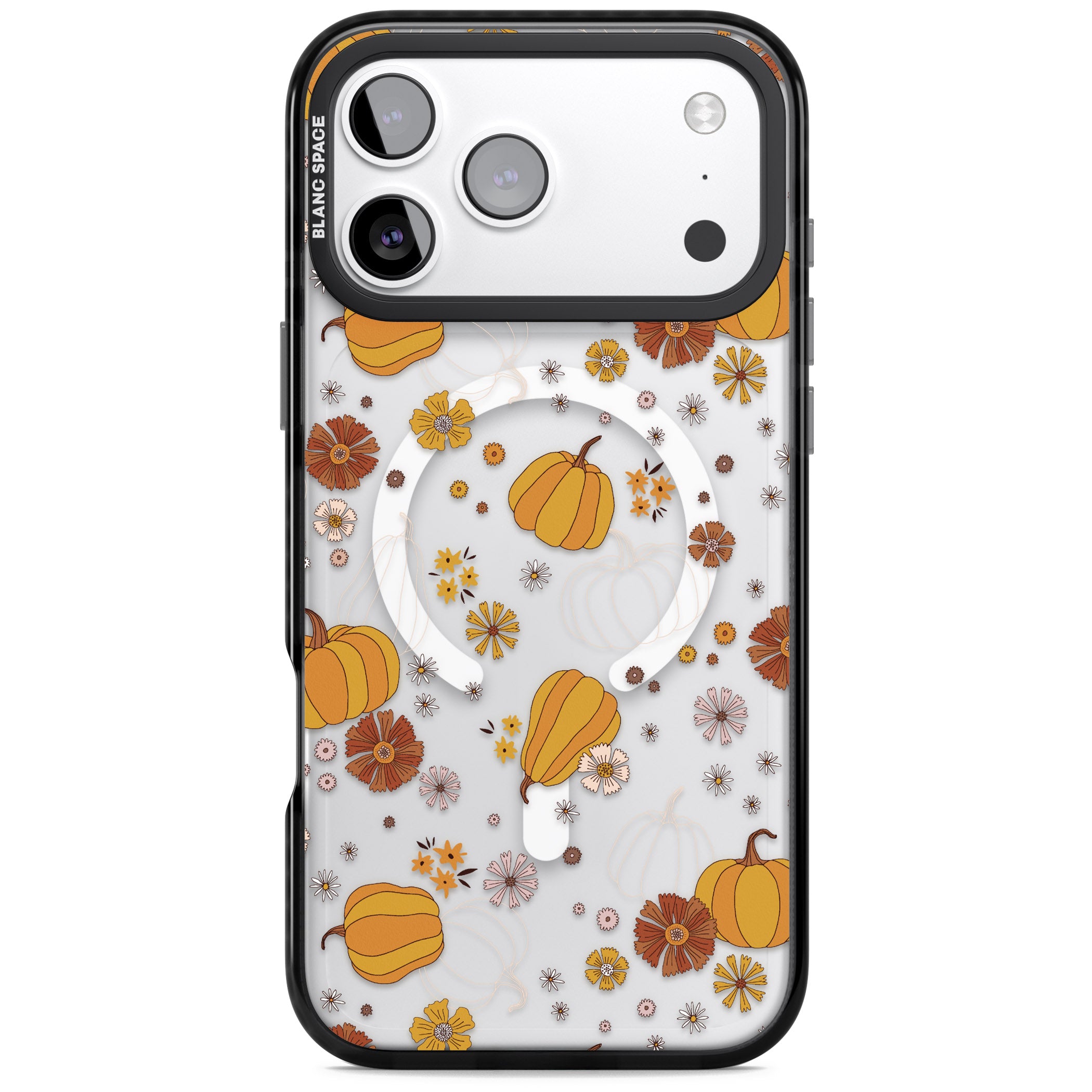 Halloween Pumpkins And Flowers iPhone 17 Pro Max Impact Pro Black Phone Case