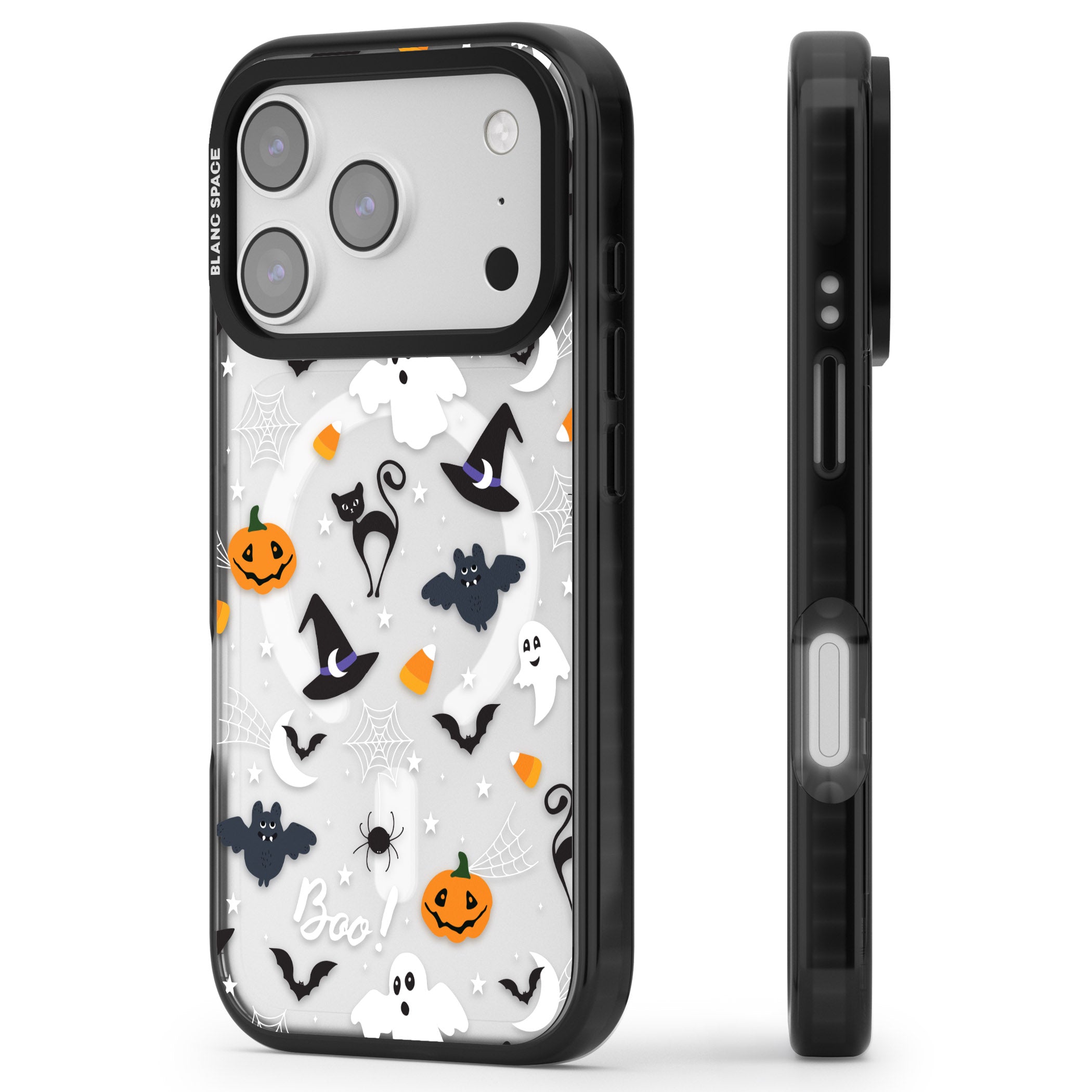 Halloween Mix Pattern iPhone 17 Pro Max Impact Pro Black Phone Case Side Profile