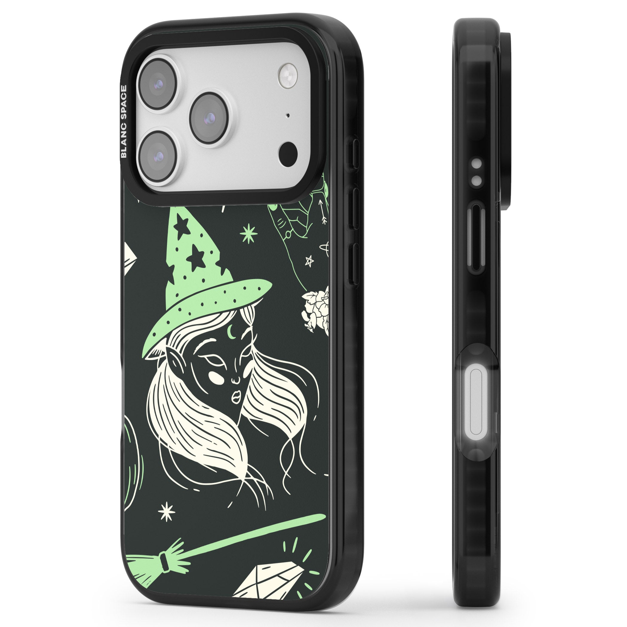 Astrology Witch Pattern iPhone 17 Pro Max Impact Pro Black Phone Case Side Profile