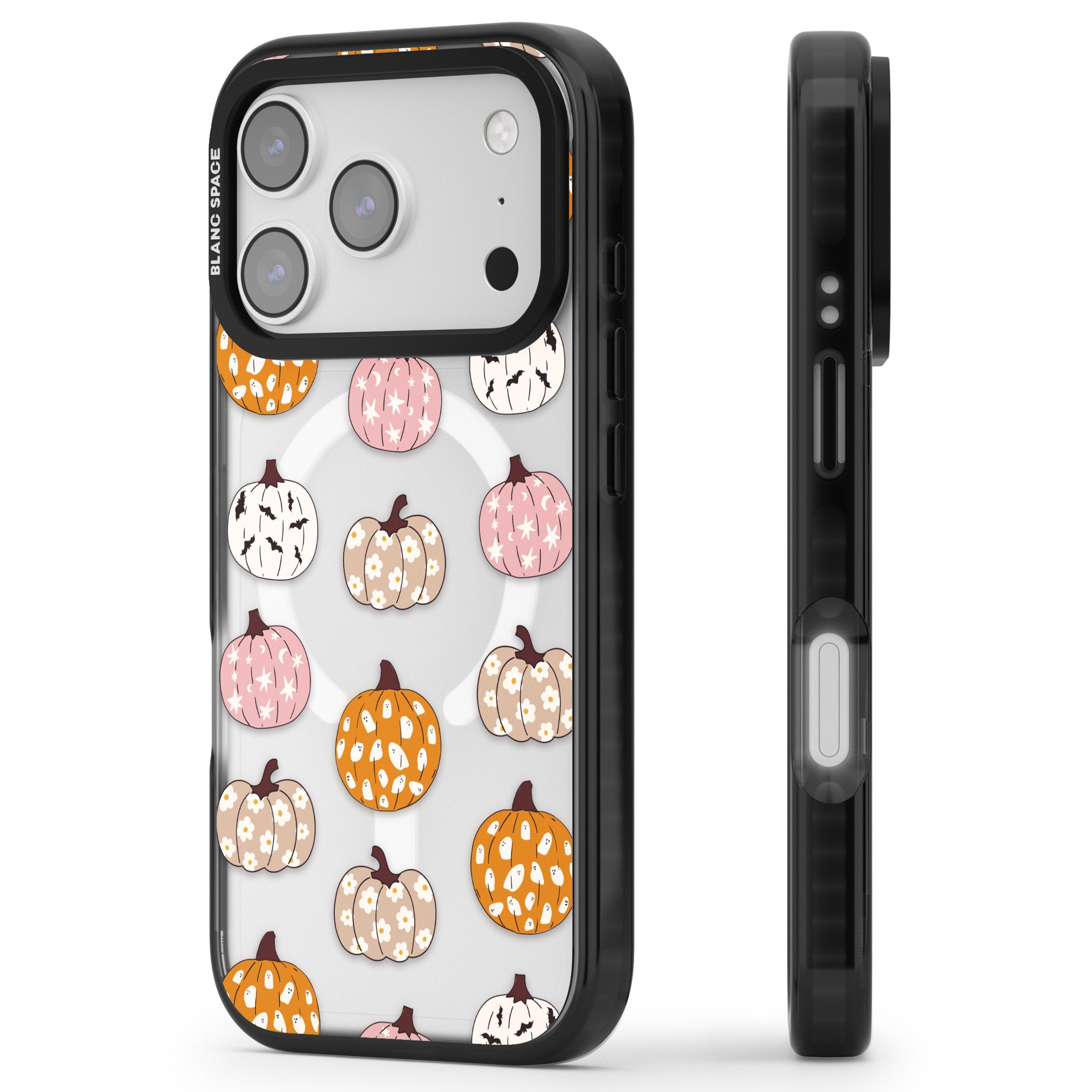 Floral Pumpkins iPhone 17 Pro Max Impact Pro Black Phone Case Side Profile