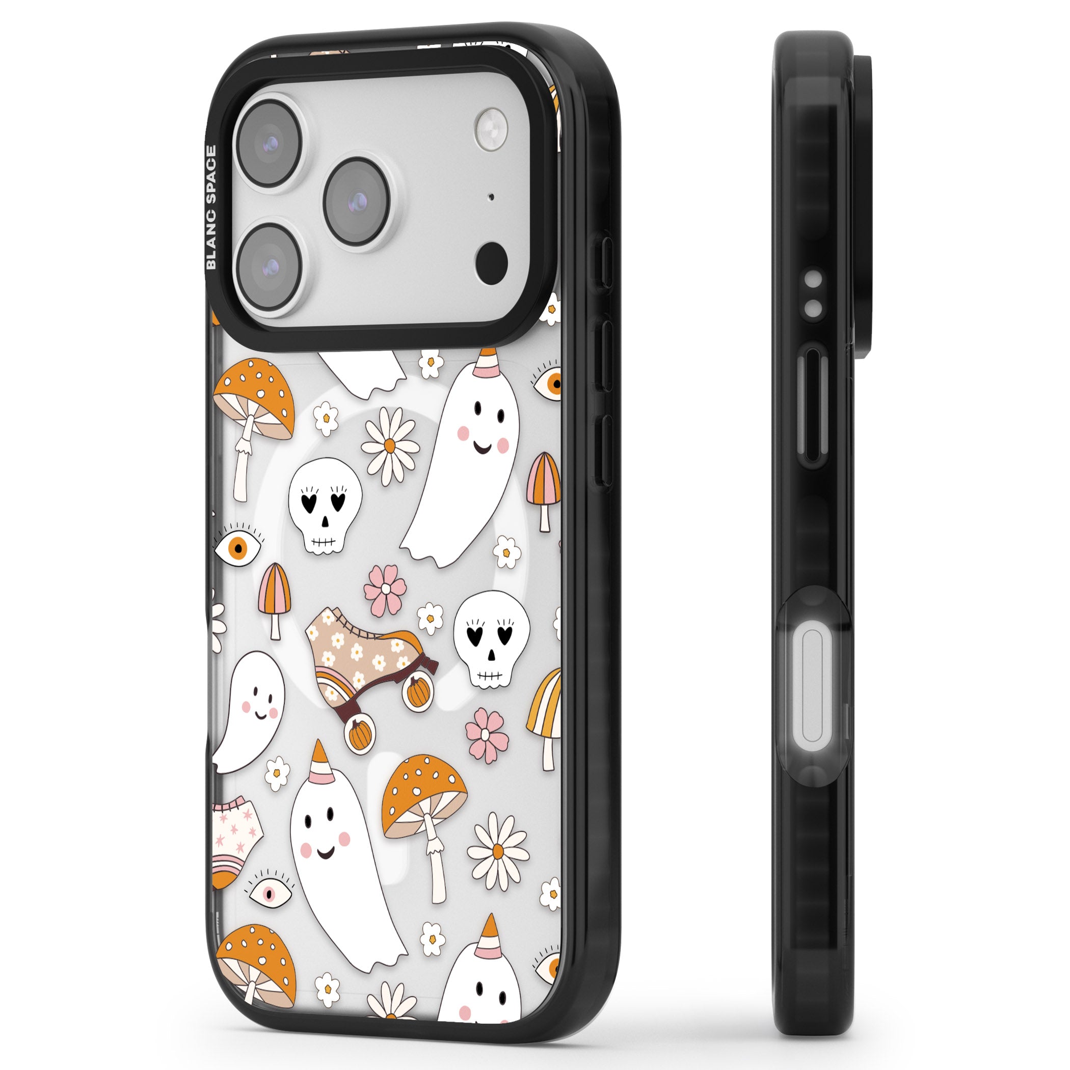 Cute Ghost And Skulls Pattern iPhone 17 Pro Max Impact Pro Black Phone Case Side Profile