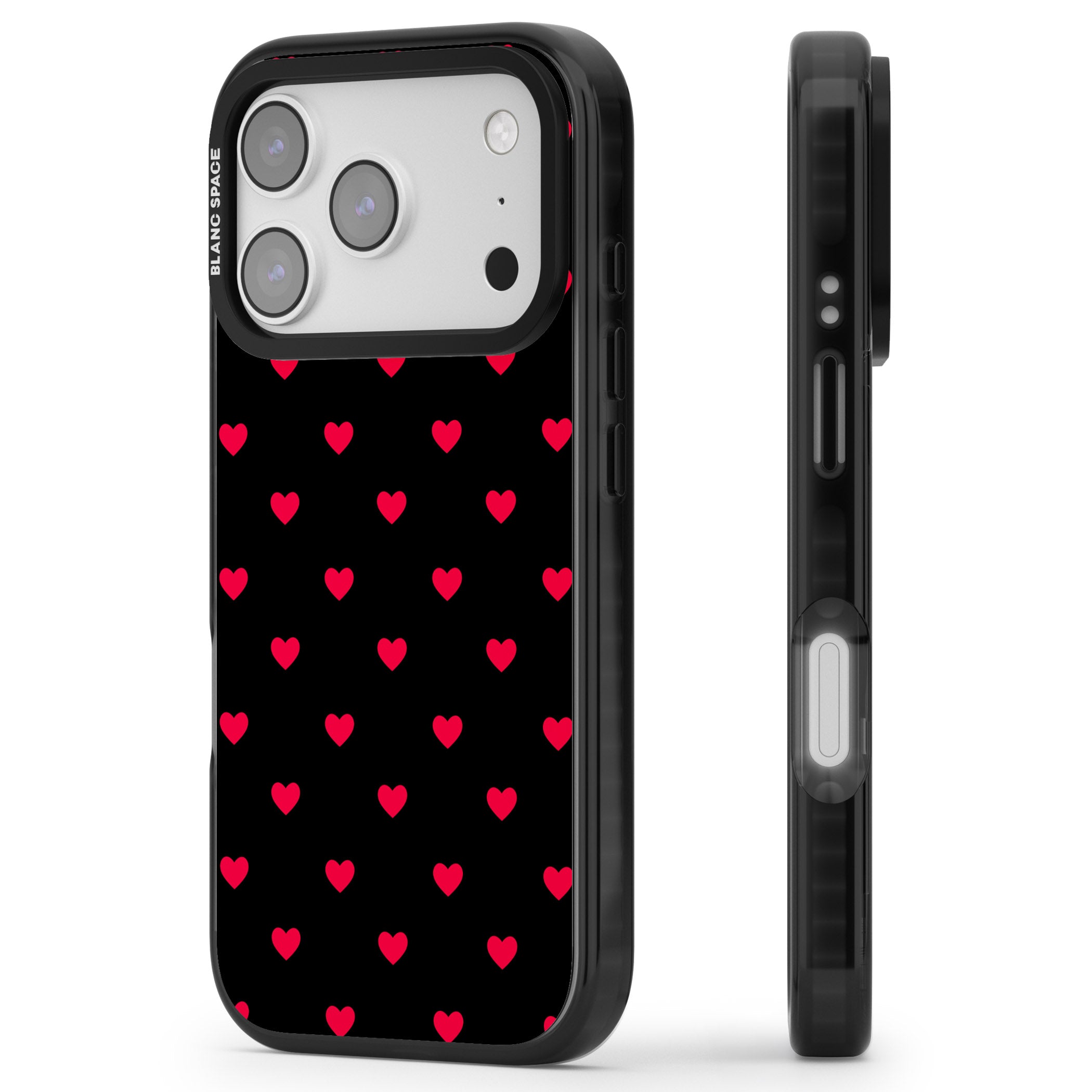 Small Heart Pattern: Red & iPhone 17 Pro Max Impact Pro Black Phone Case Side Profile