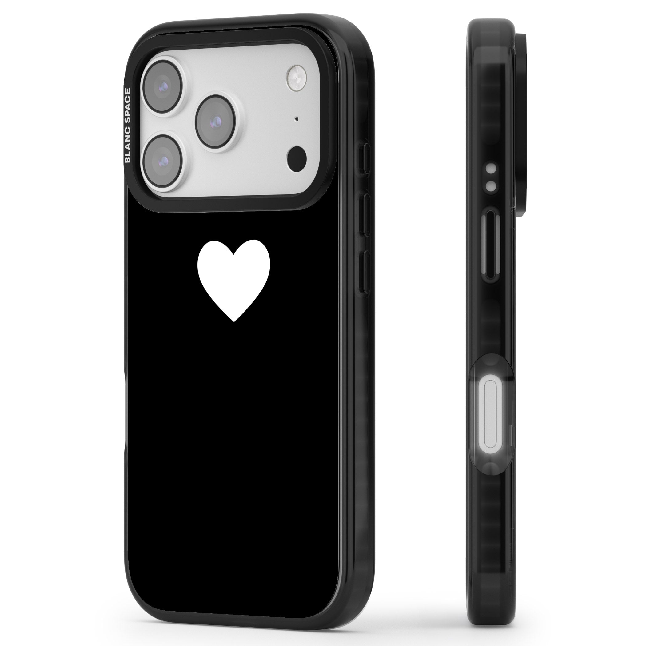Single Heart Design: White & iPhone 17 Pro Max Impact Pro Black Phone Case Side Profile