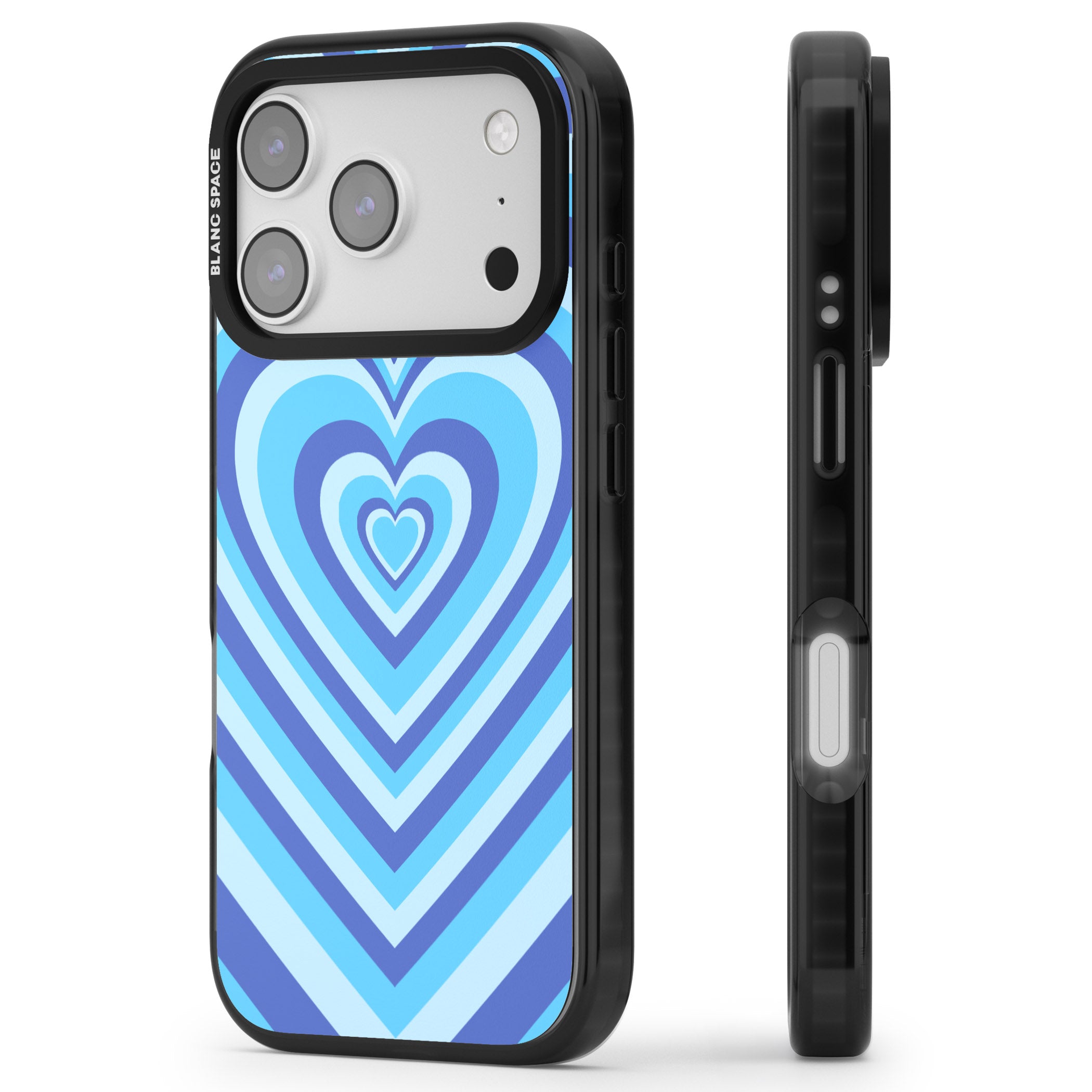 Blue Heart Illusion iPhone 17 Pro Max Impact Pro Black Phone Case Side Profile