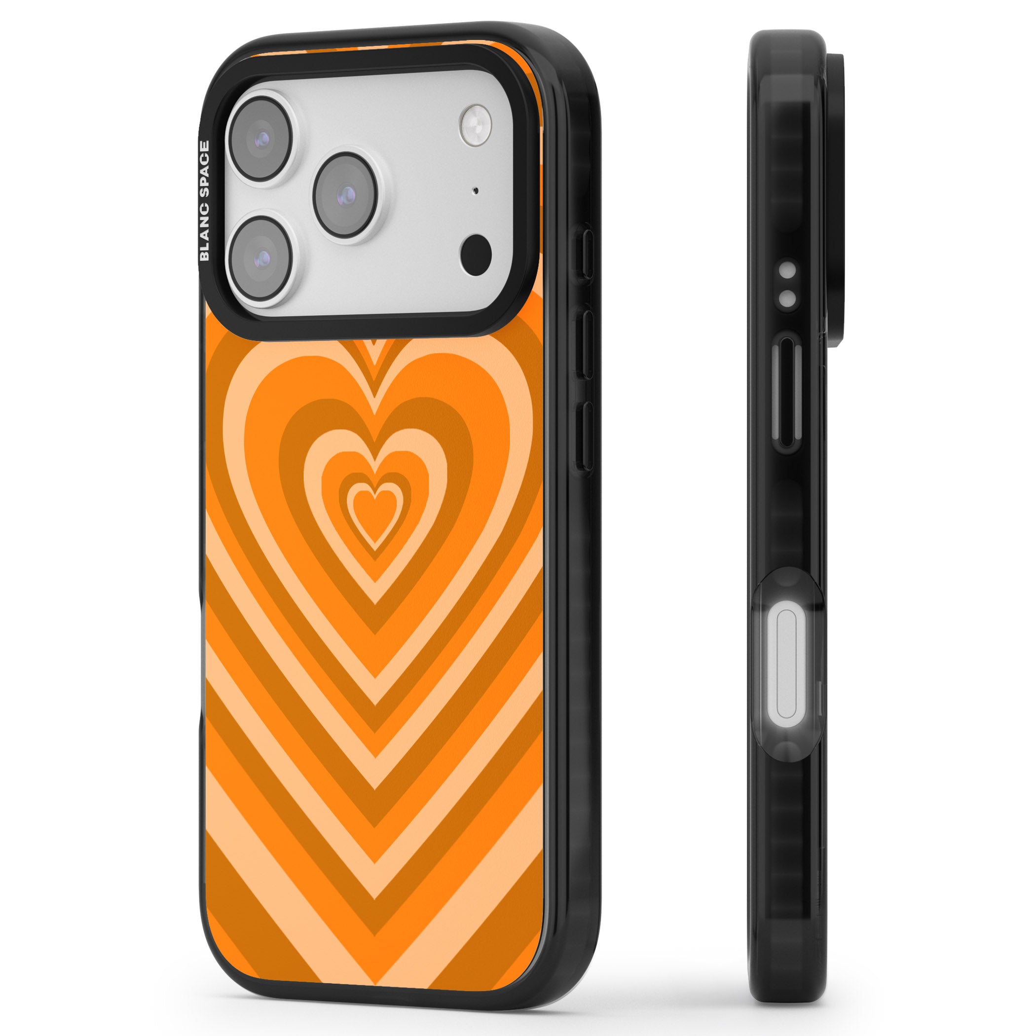 Orange Heart Illusion iPhone 17 Pro Max Impact Pro Black Phone Case Side Profile