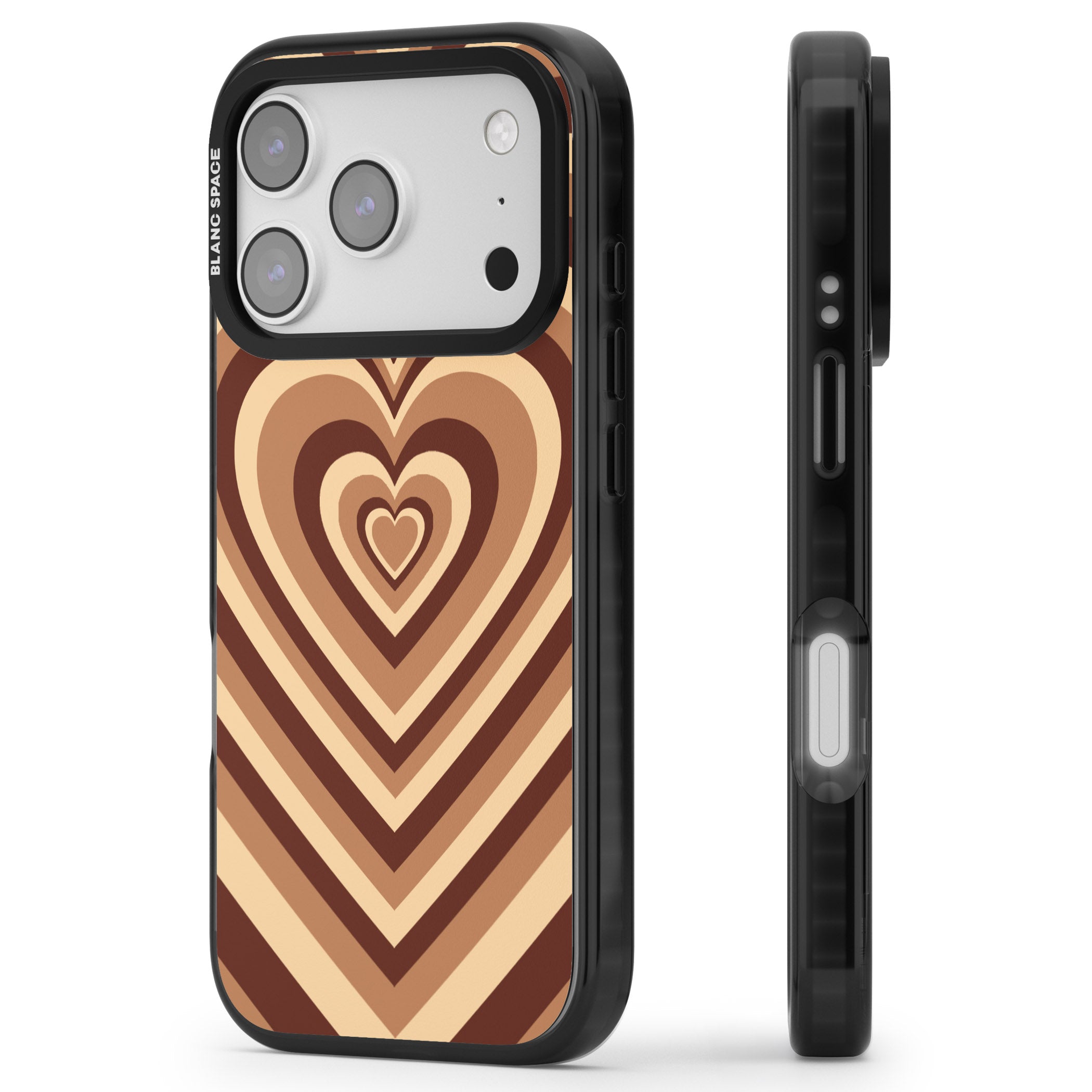 Latte Heart Illusion iPhone 17 Pro Max Impact Pro Black Phone Case Side Profile