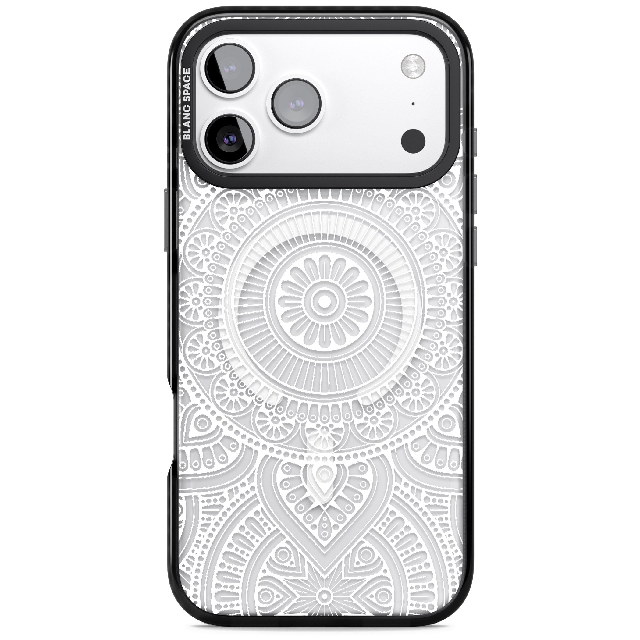 White Henna Flower Wheel iPhone 17 Pro Max Impact Pro Black Phone Case