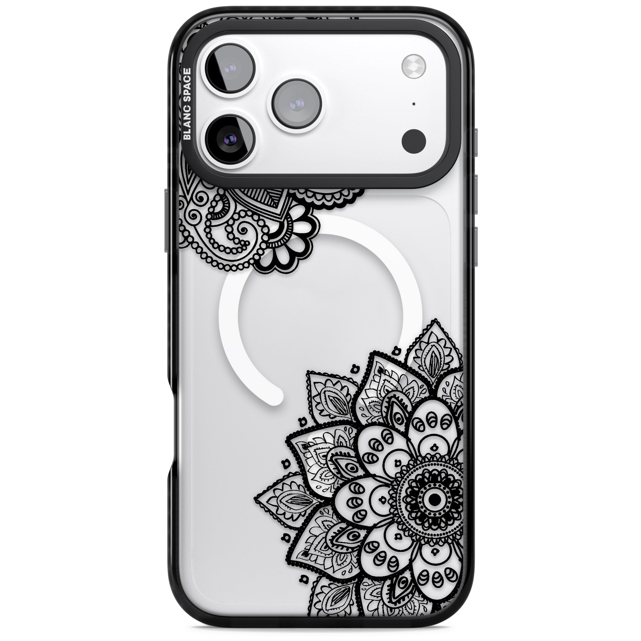Black Henna Florals iPhone 17 Pro Max Impact Pro Black Phone Case