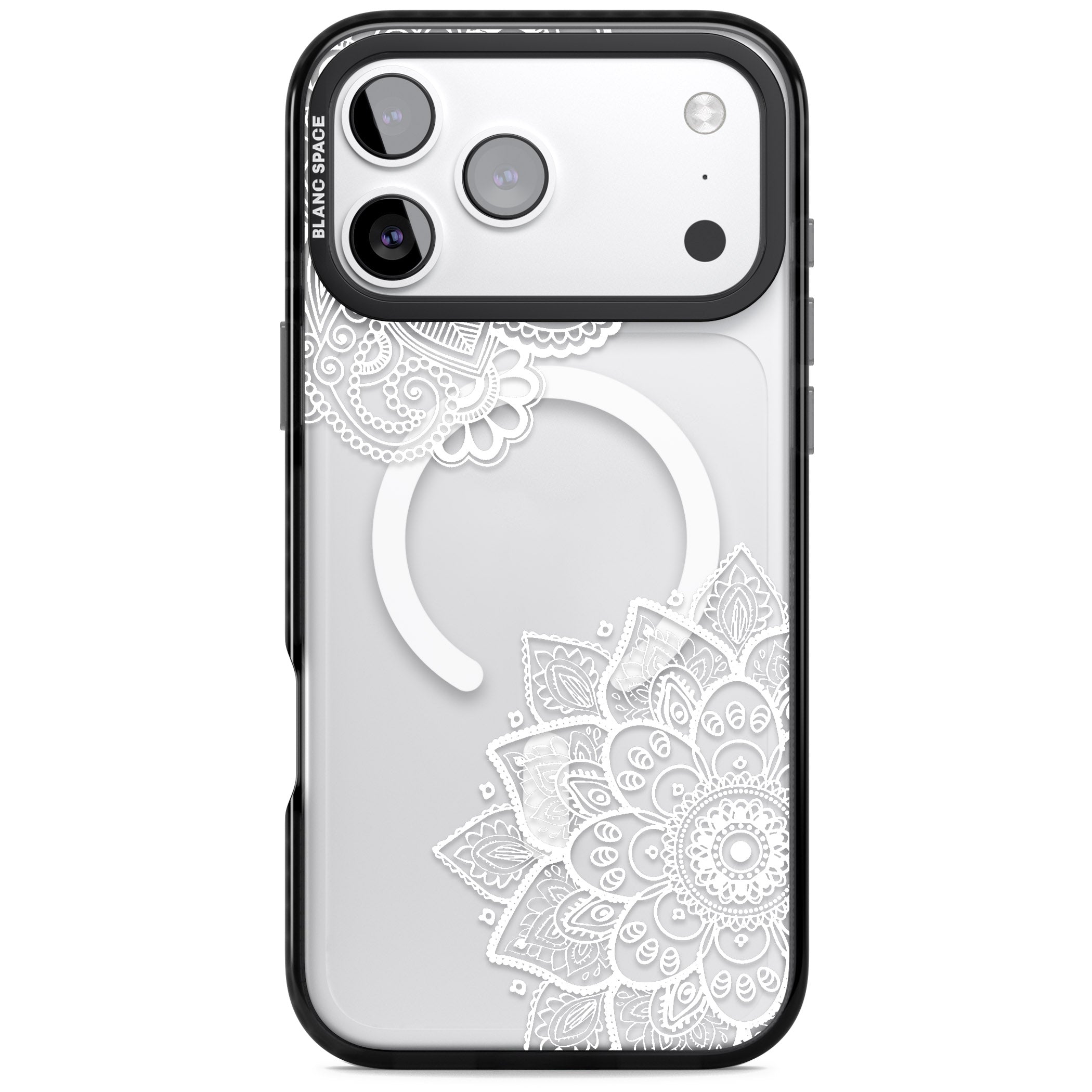 White Henna Florals iPhone 17 Pro Max Impact Pro Black Phone Case