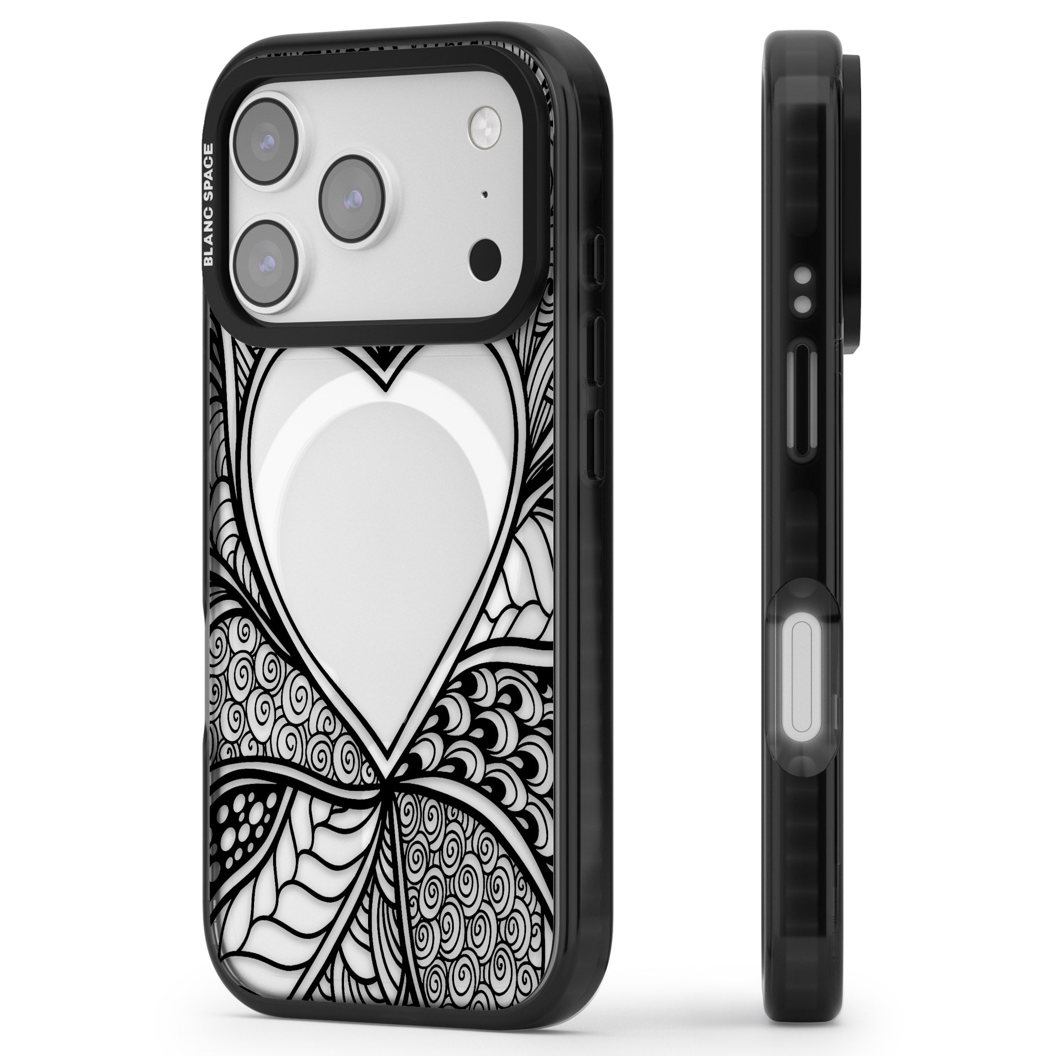 Black Henna Heart iPhone 17 Pro Max Impact Pro Black Phone Case Side Profile