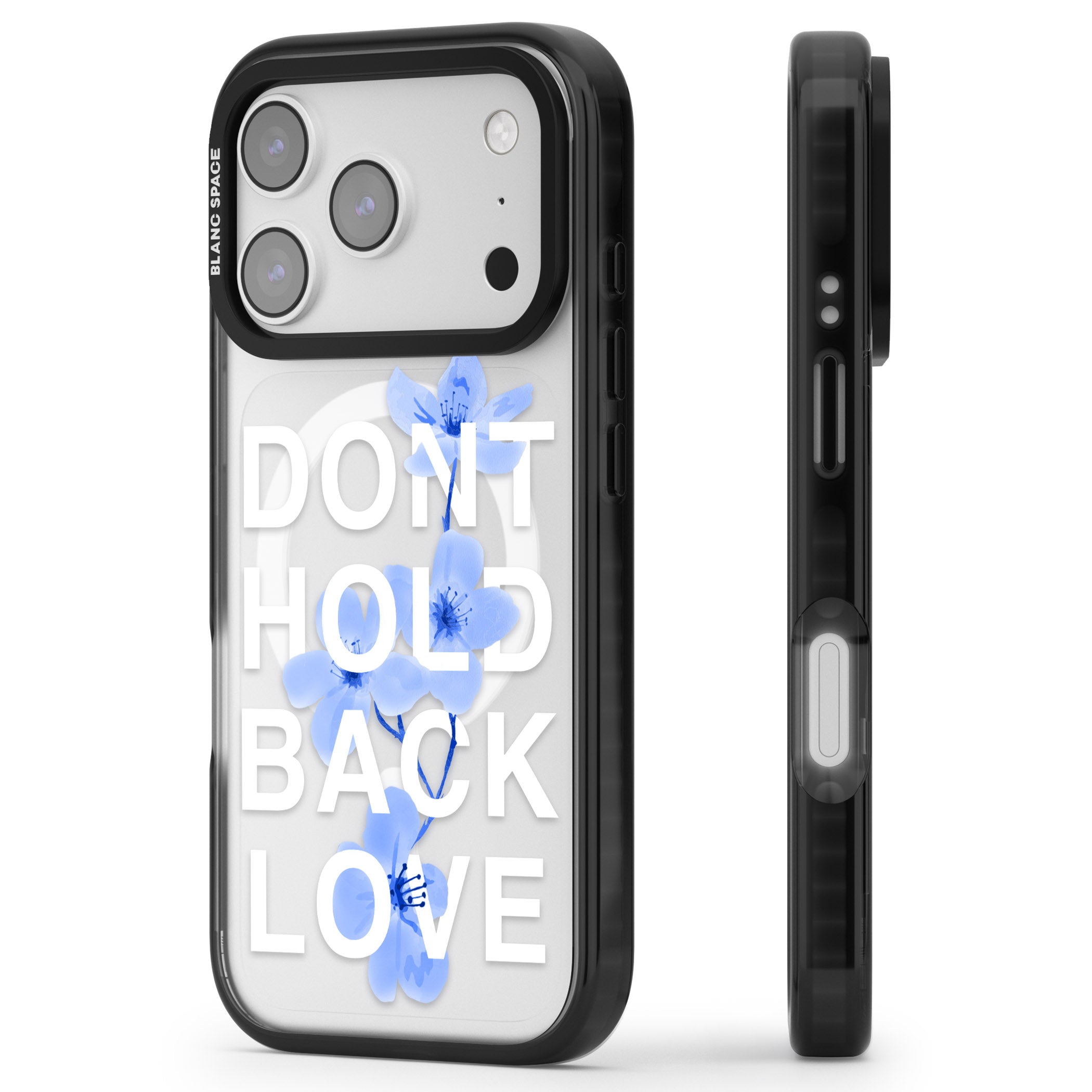 Don'T Hold Back Love Blue & White iPhone 17 Pro Max Impact Pro Black Phone Case Side Profile