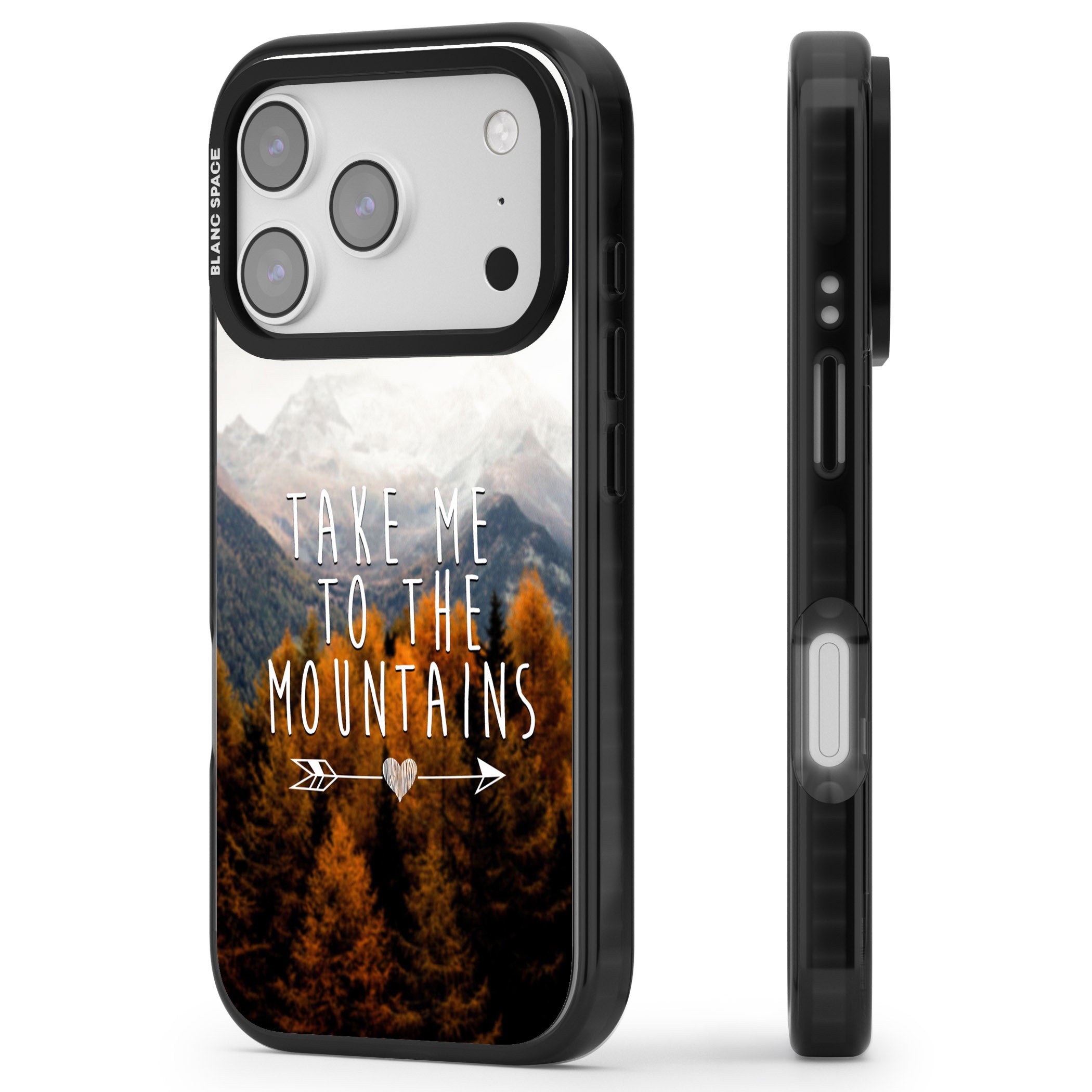 Take Me Mountains Quote iPhone 17 Pro Max Impact Pro Black Phone Case Side Profile