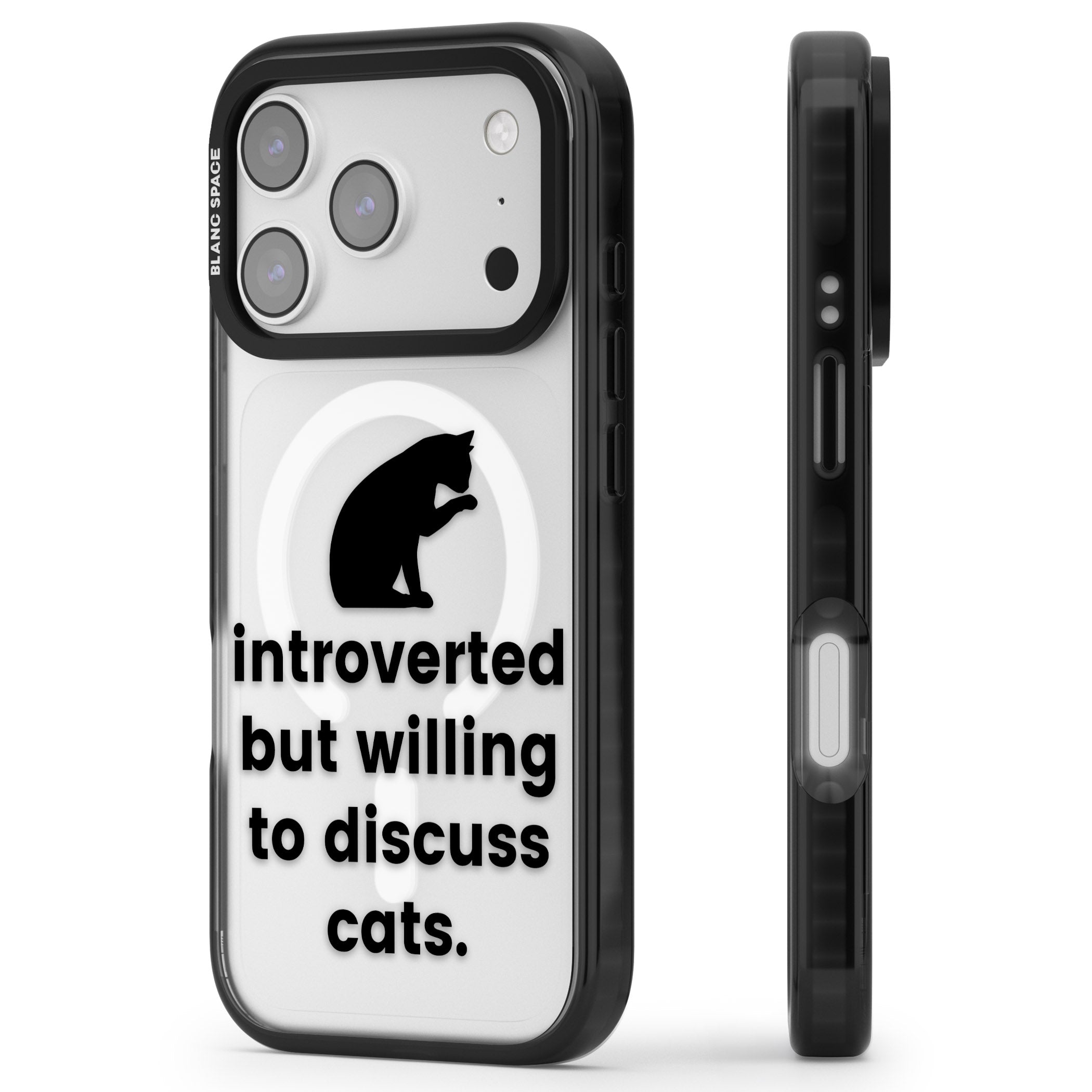 Introverted But Willing To Discuss Cats iPhone 17 Pro Max Impact Pro Black Phone Case Side Profile