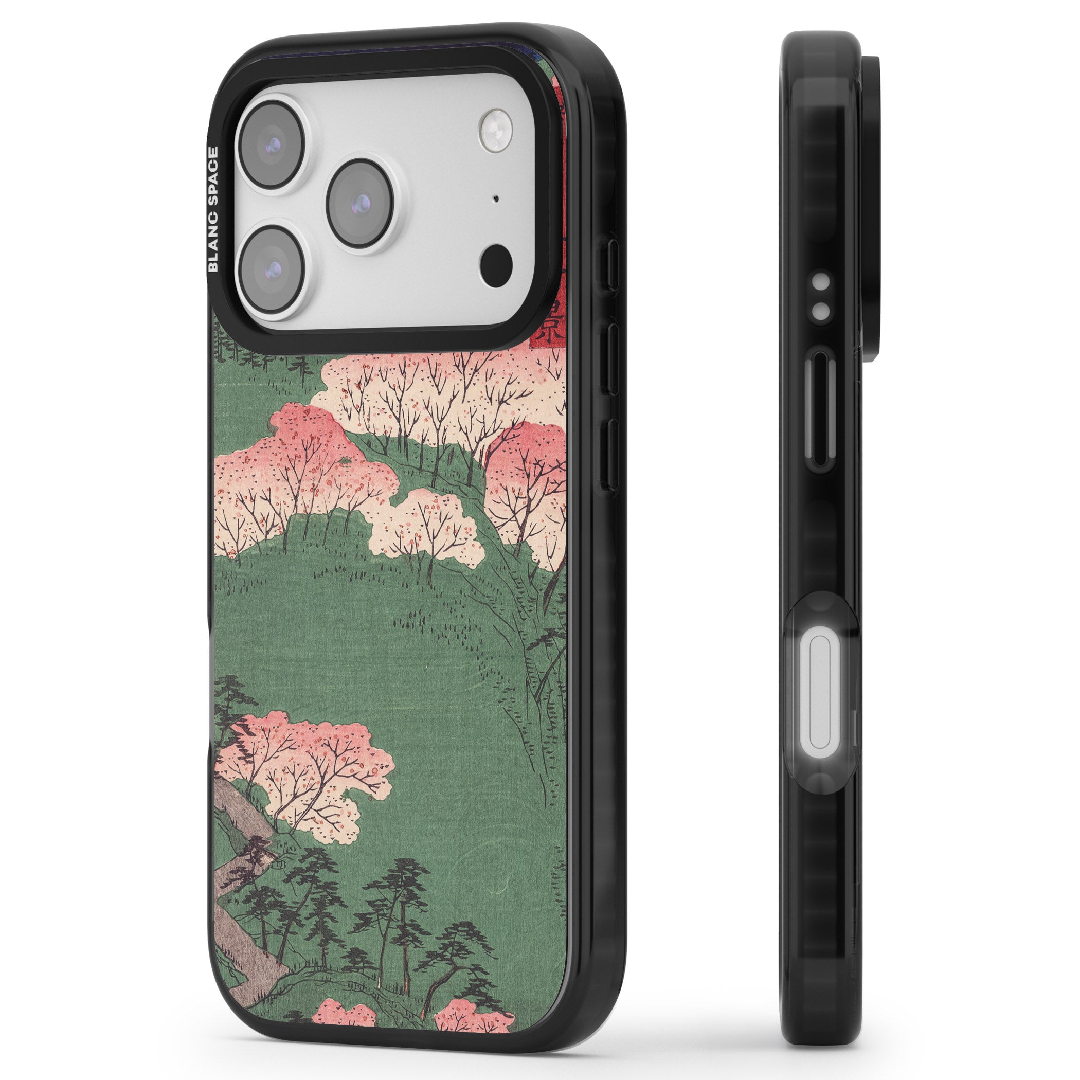 Japanese Illustration Cherry Blossom Forest iPhone 17 Pro Max Impact Pro Black Phone Case Side Profile