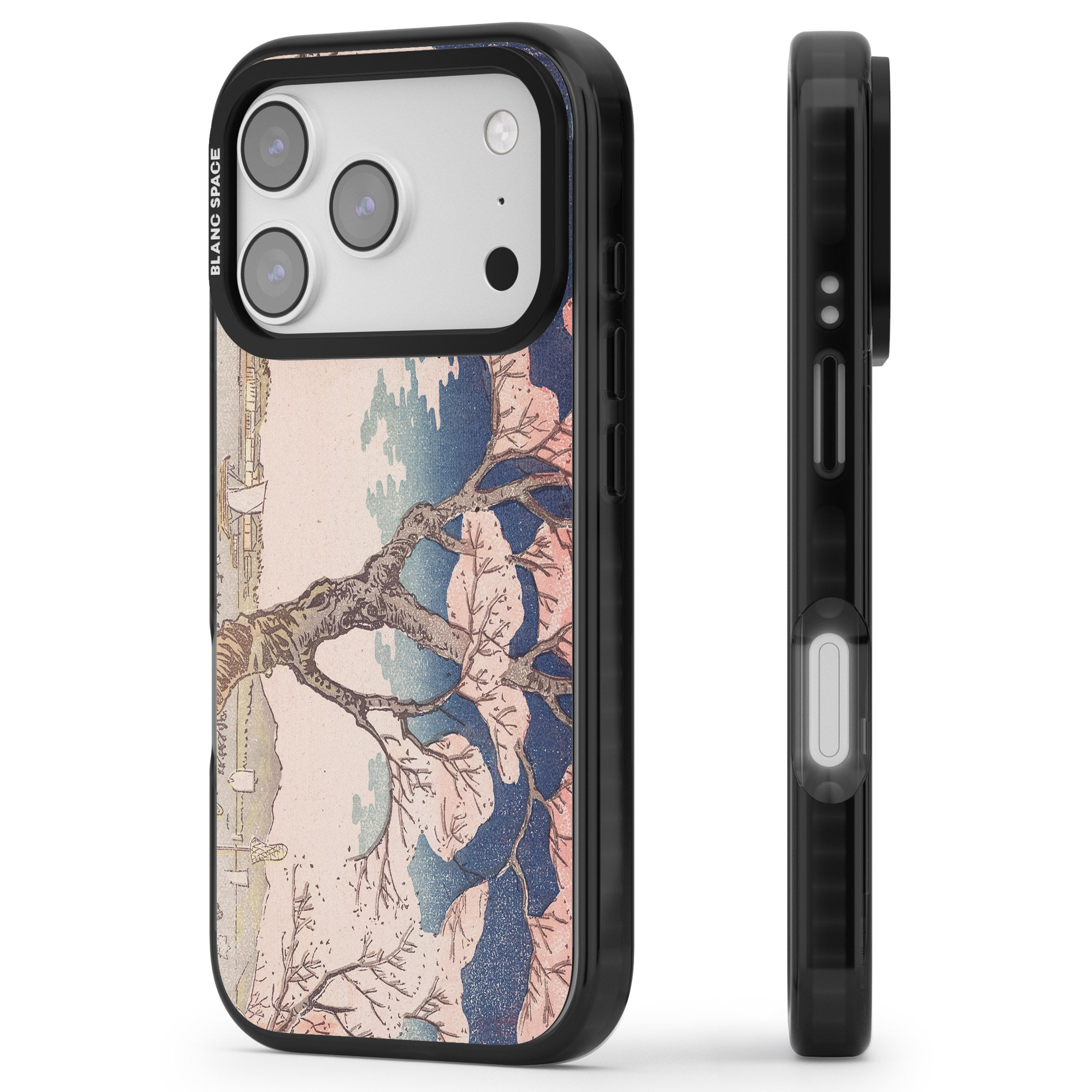 Vintage Japanese Illustrations Cherry Tree iPhone 17 Pro Max Impact Pro Black Phone Case Side Profile