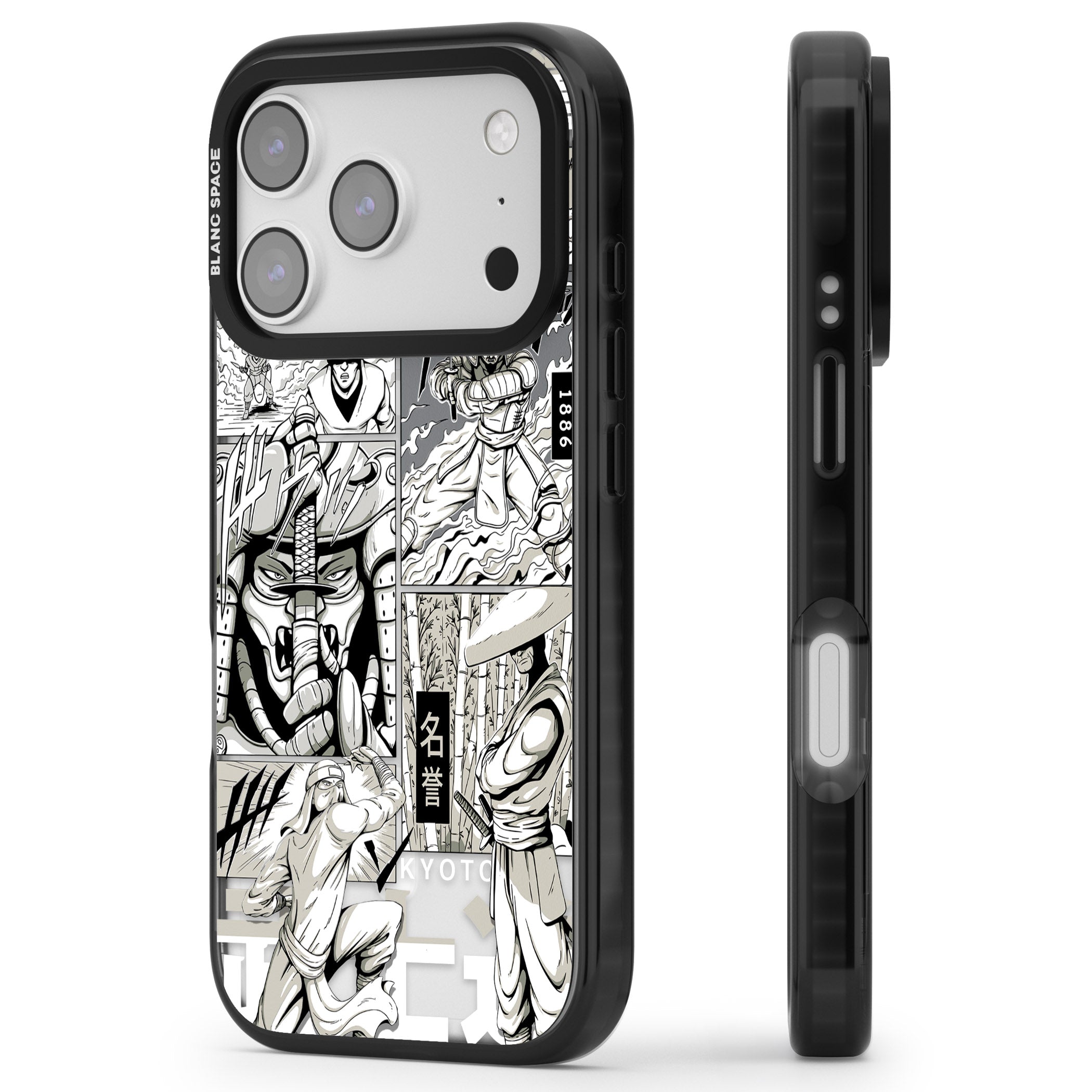 Greyscale Anime Comic iPhone 17 Pro Max Impact Pro Black Phone Case Side Profile