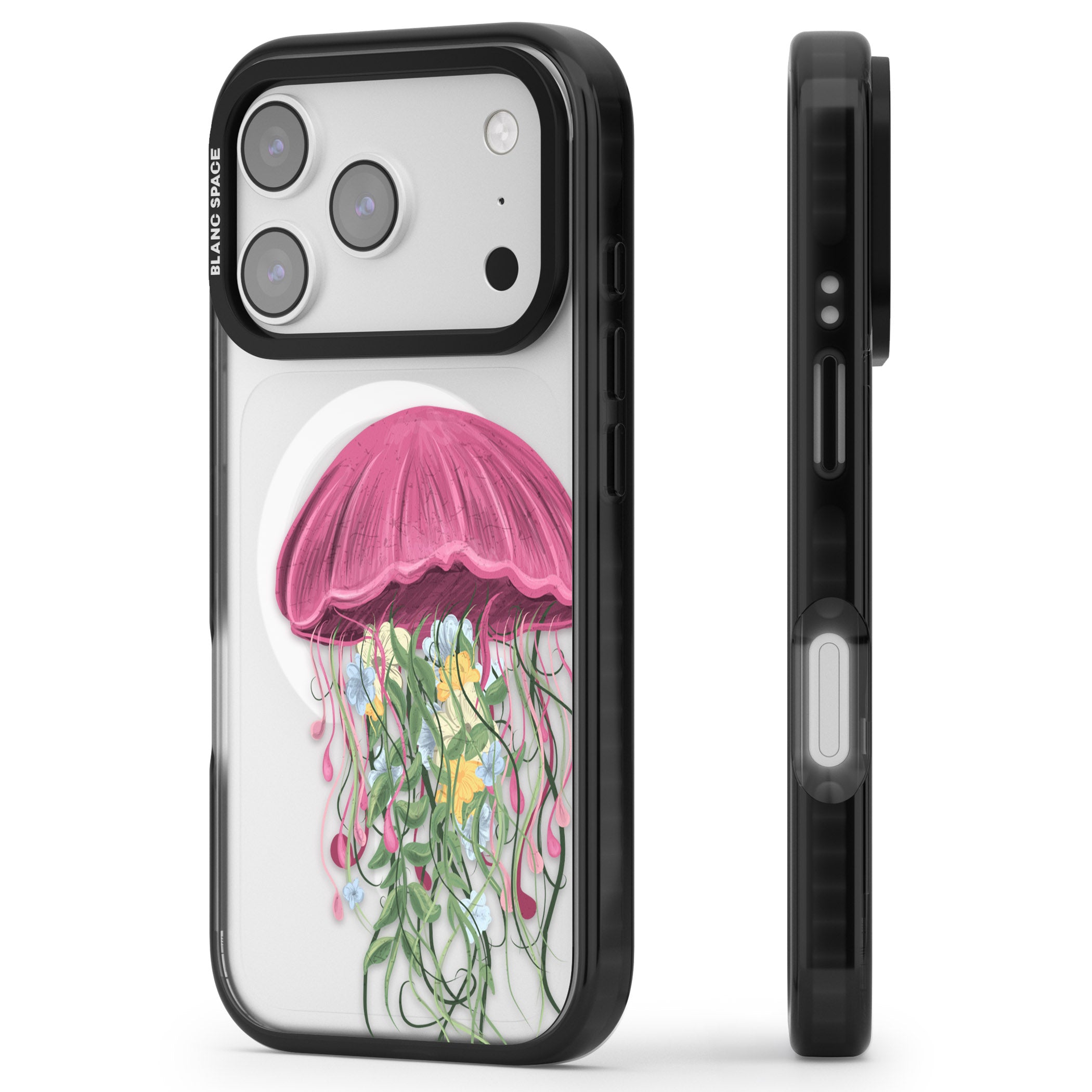 Botanical Jellyfish iPhone 17 Pro Max Impact Pro Black Phone Case Side Profile