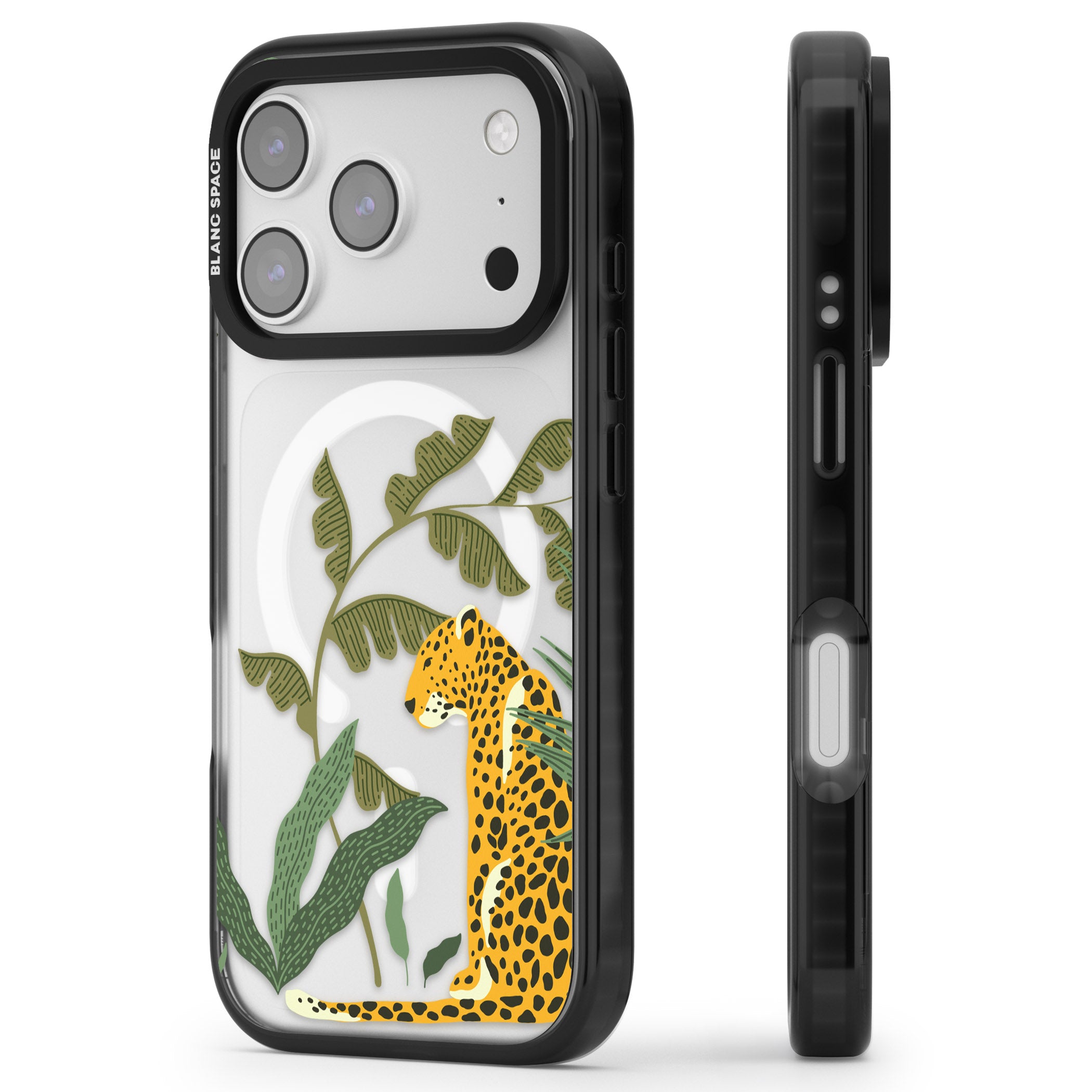 Large Jungle Cat Pattern iPhone 17 Pro Max Impact Pro Black Phone Case Side Profile