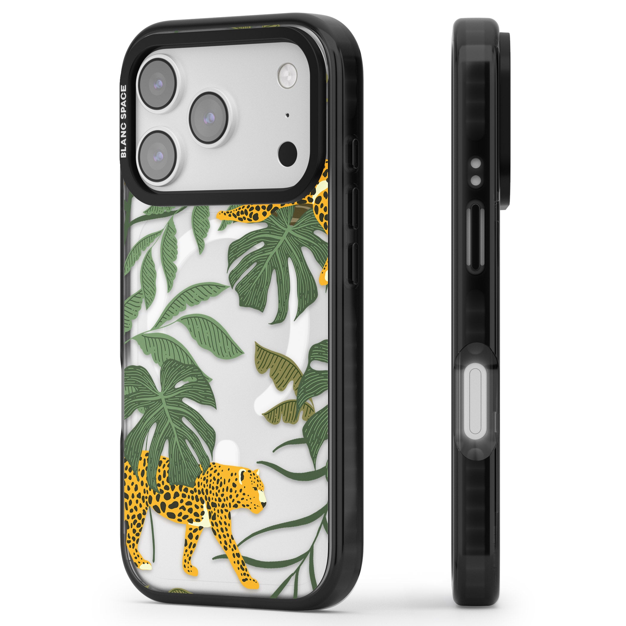 Jungle Cat Pattern iPhone 17 Pro Max Impact Pro Black Phone Case Side Profile