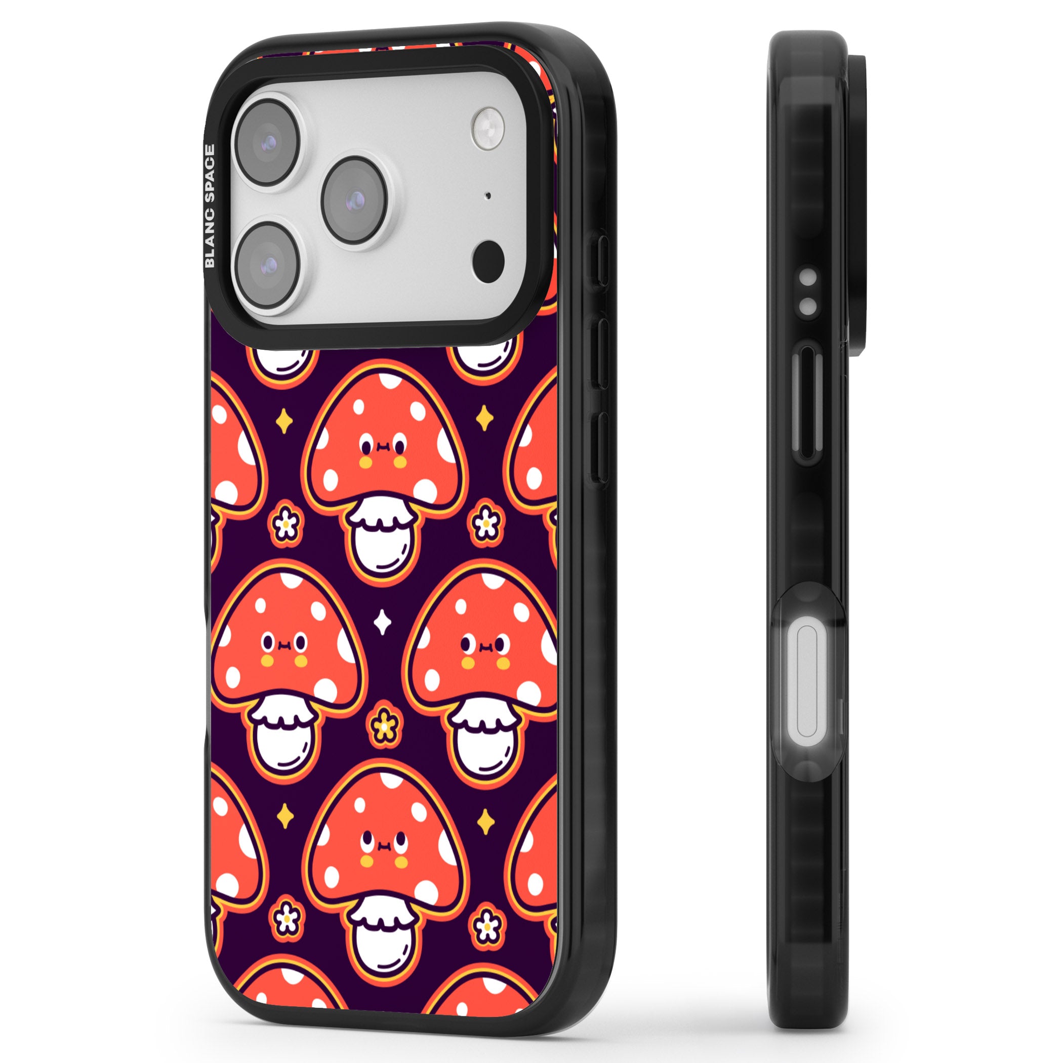 Mushroom Kawaii Pattern iPhone 17 Pro Max Impact Pro Black Phone Case Side Profile