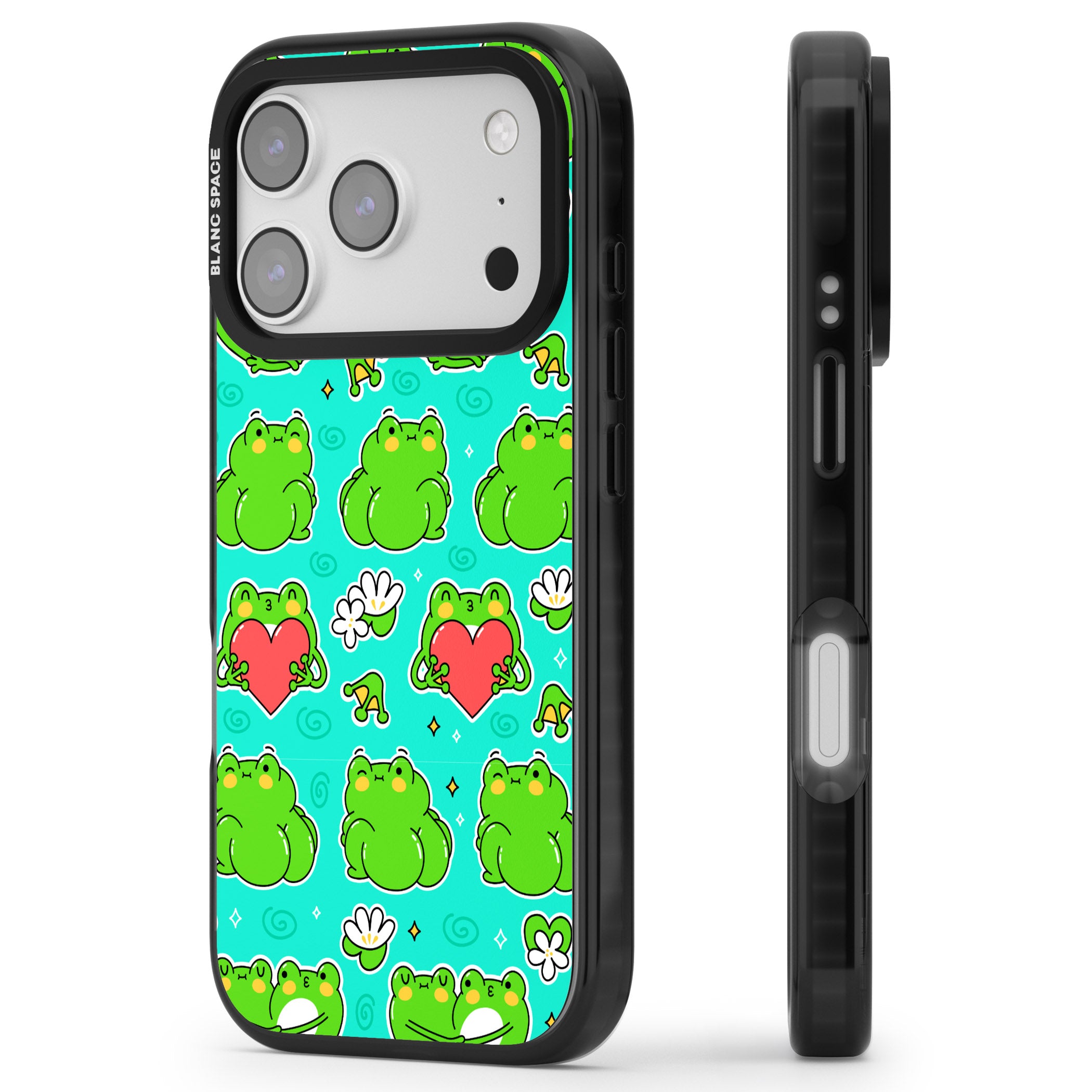 Frog Booty Kawaii Pattern iPhone 17 Pro Max Impact Pro Black Phone Case Side Profile