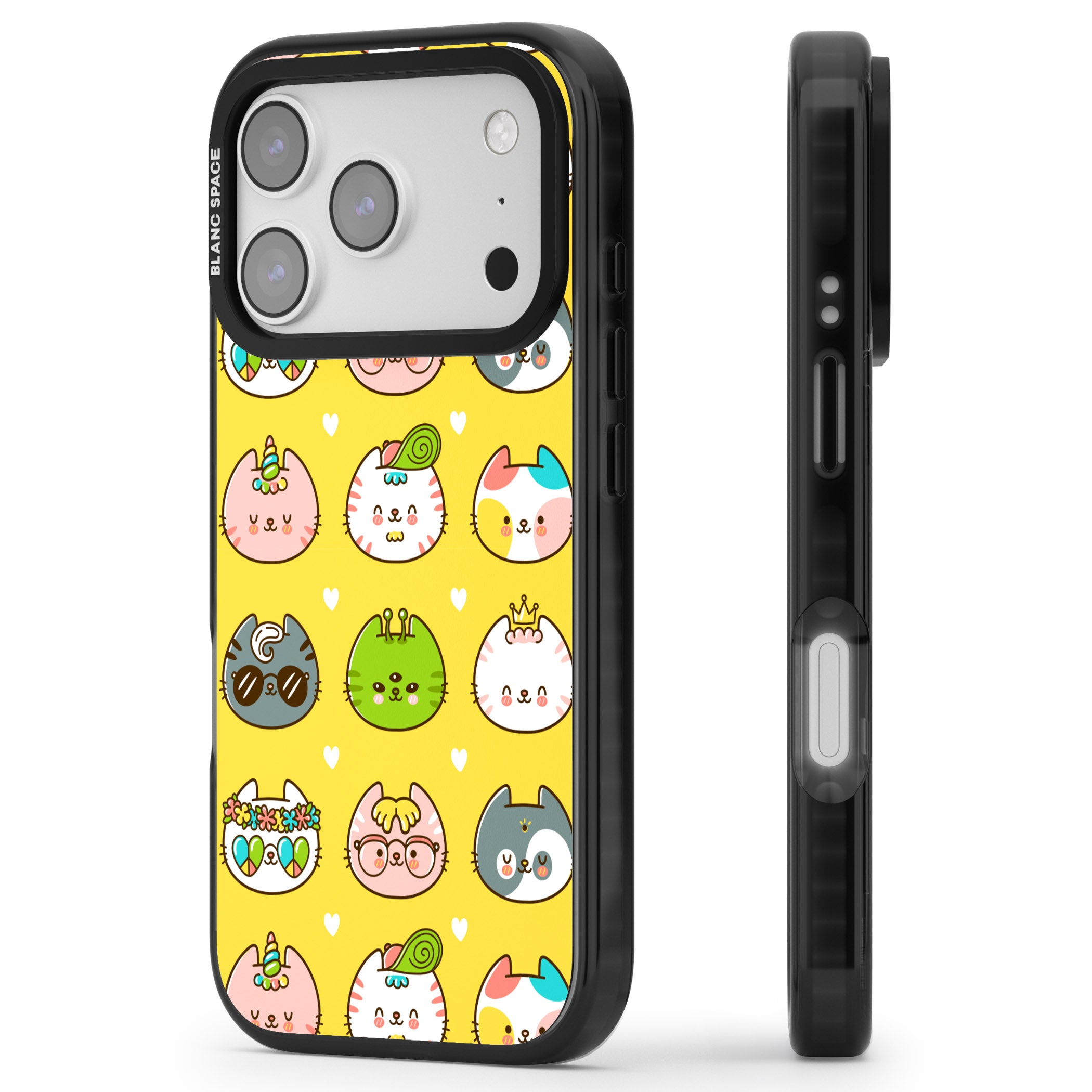 Mythical Cats Kawaii Pattern iPhone 17 Pro Max Impact Pro Black Phone Case Side Profile