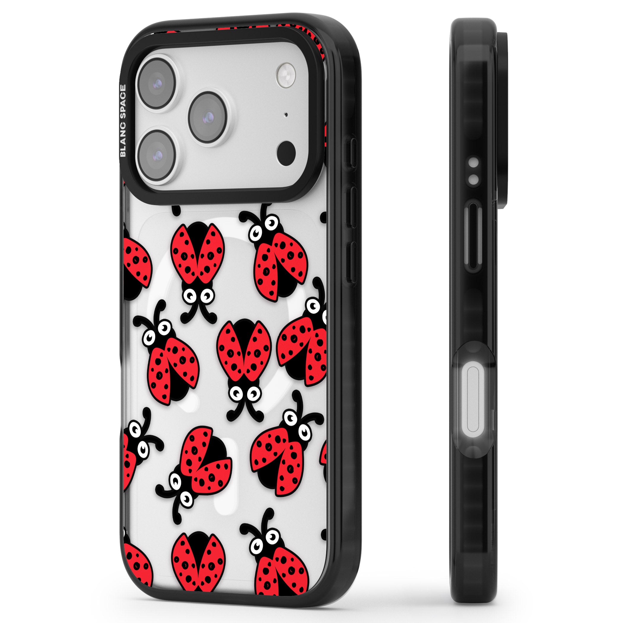 Ladybug Pattern iPhone 17 Pro Max Impact Pro Black Phone Case Side Profile