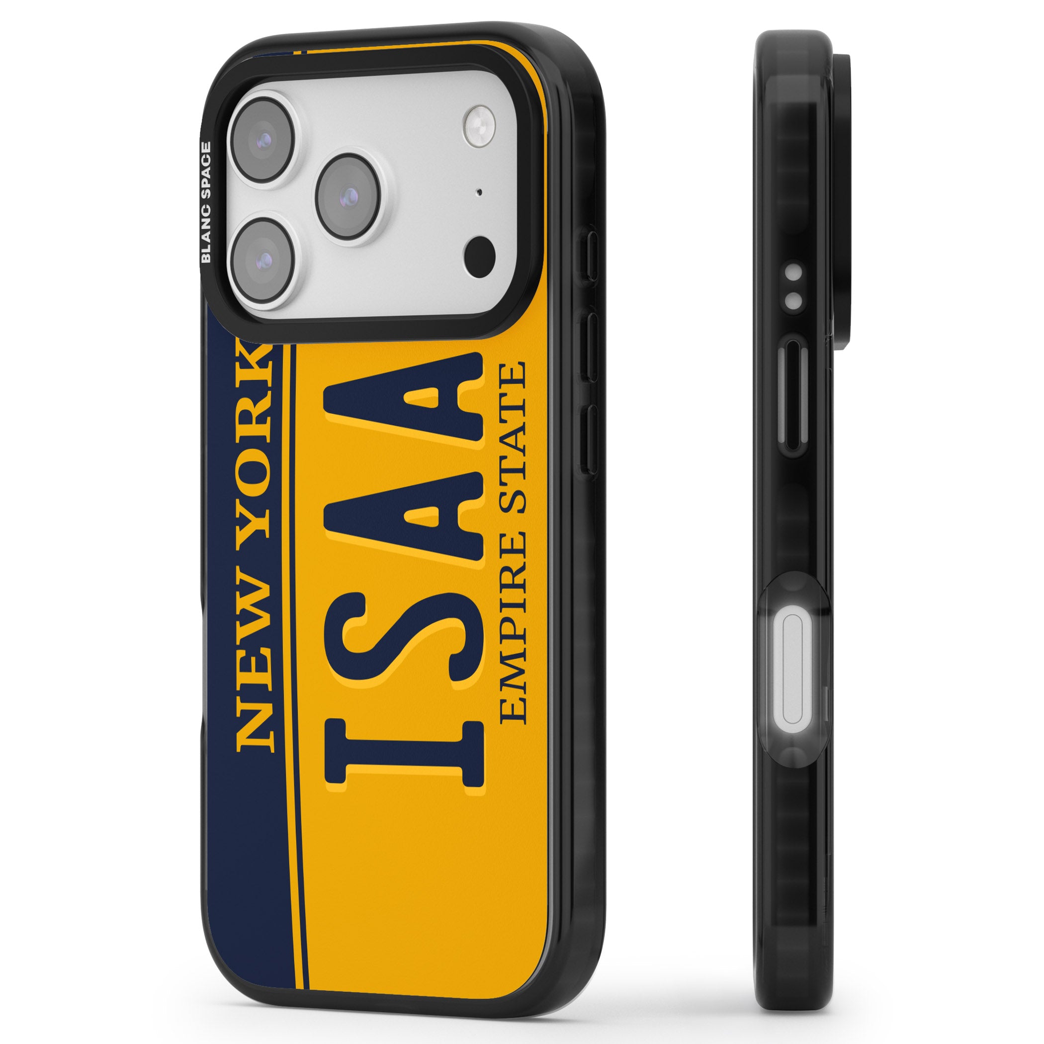Personalised New York License Plate iPhone 17 Pro Max Impact Pro Black Phone Case Side Profile