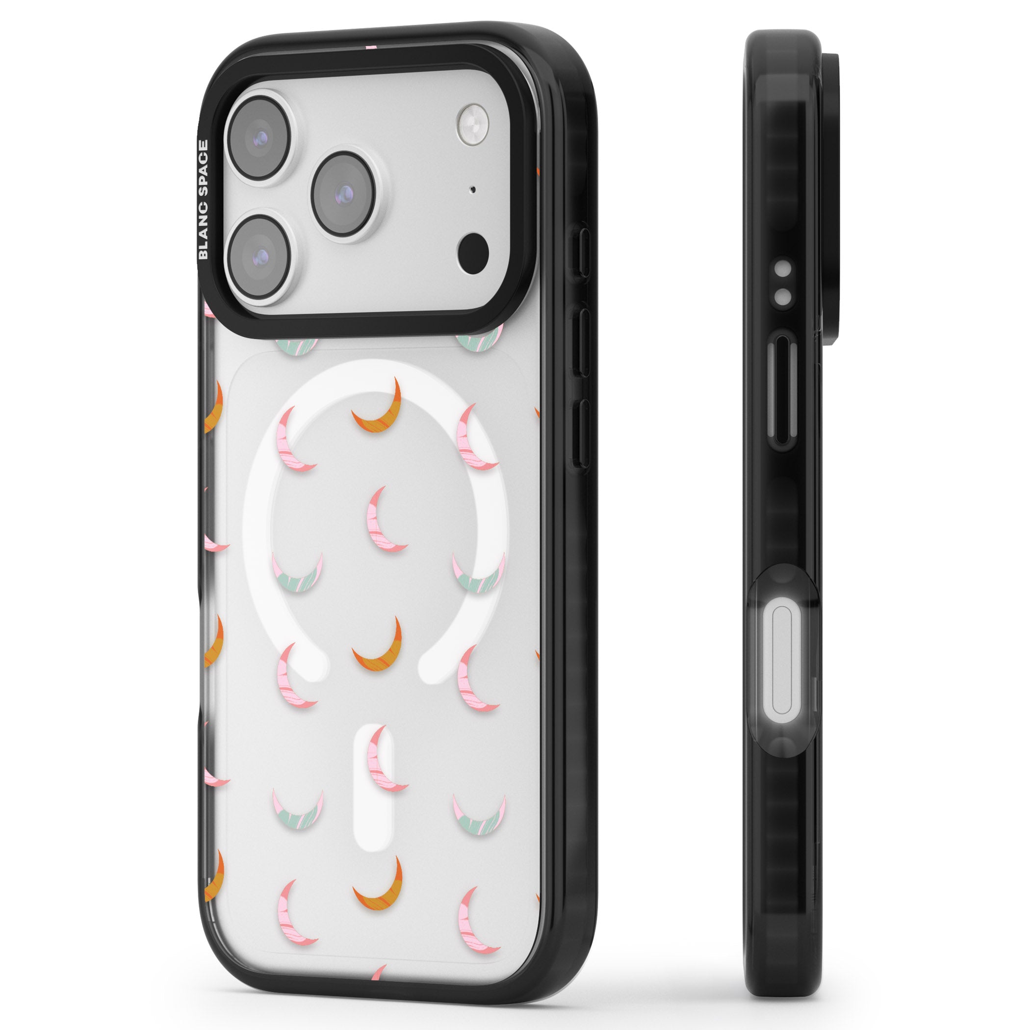 Colourful Crescent Moons iPhone 17 Pro Max Impact Pro Black Phone Case Side Profile