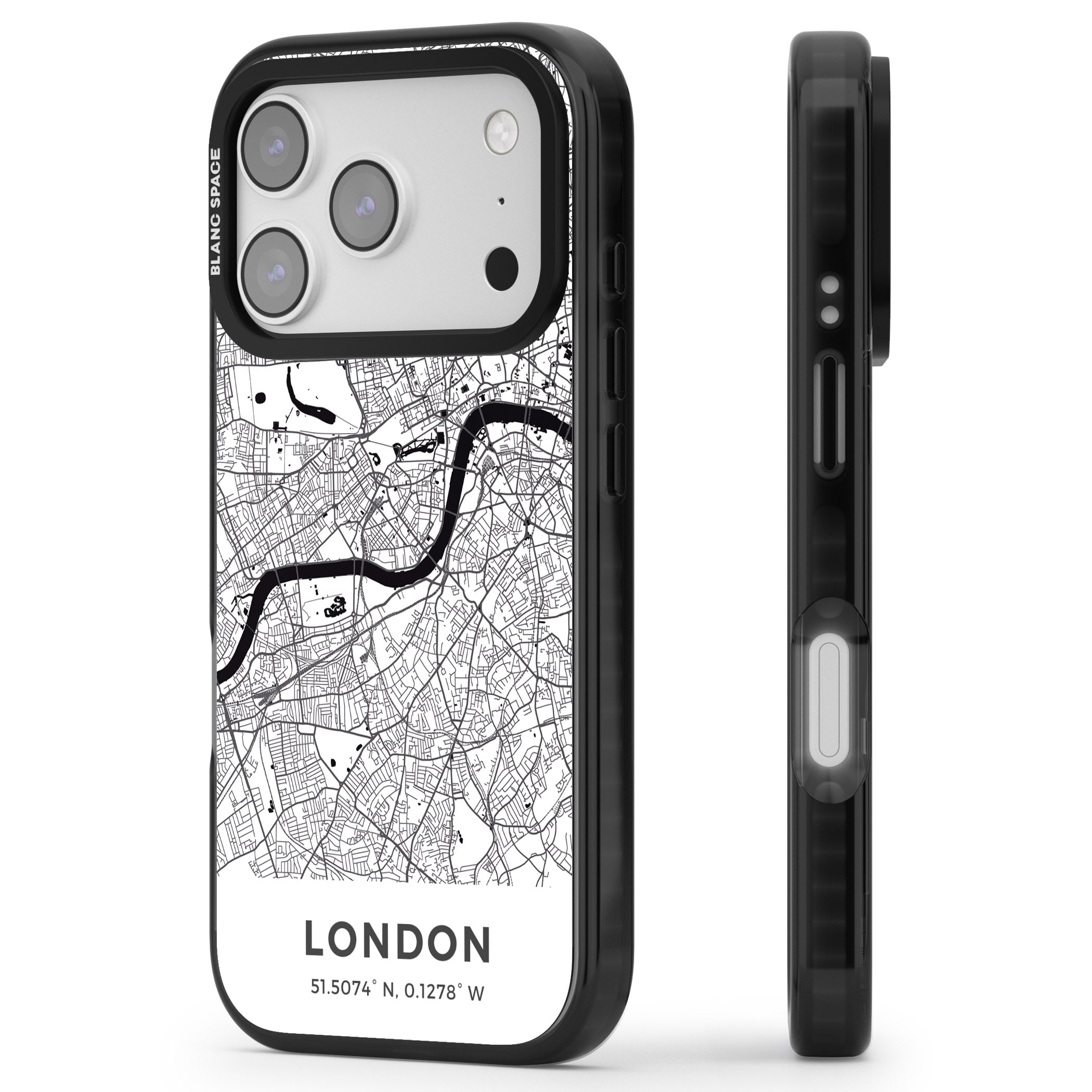 London Map iPhone 17 Pro Max Impact Pro Black Phone Case Side Profile