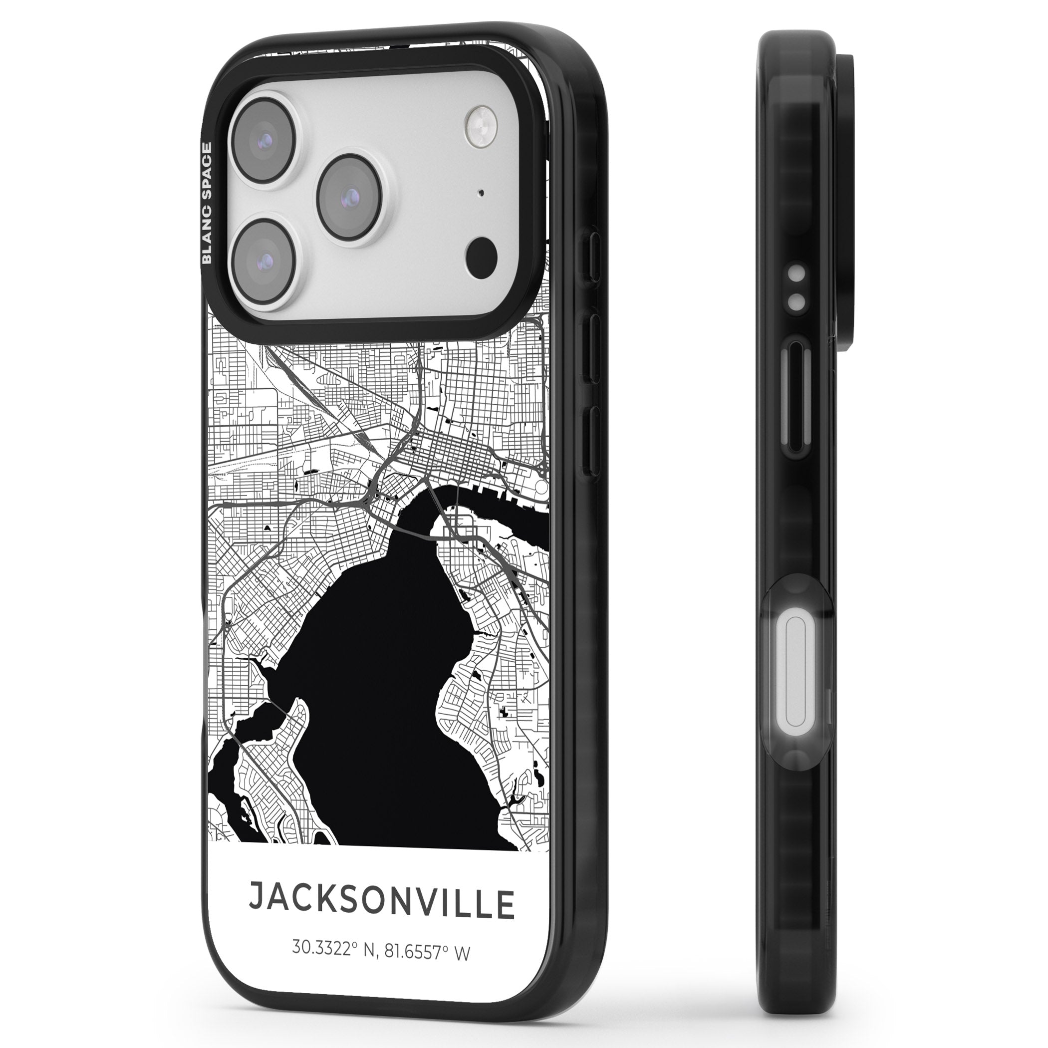 Jacksonville Map iPhone 17 Pro Max Impact Pro Black Phone Case Side Profile