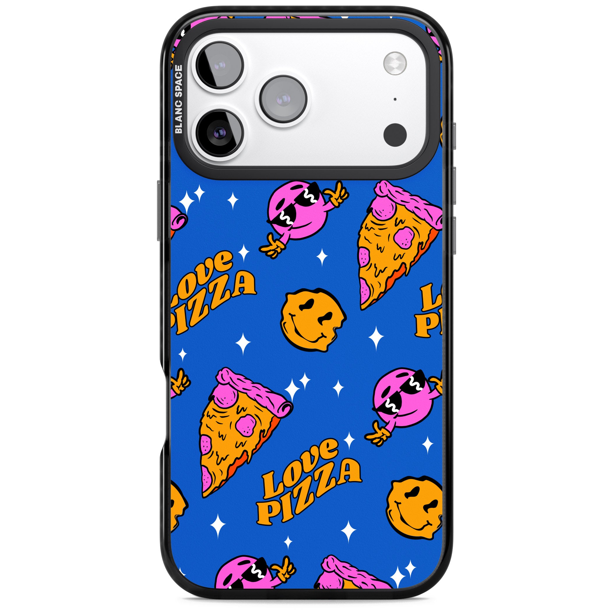 Psychedelic Love Pizza Pattern iPhone 17 Pro Max Impact Pro Black Phone Case