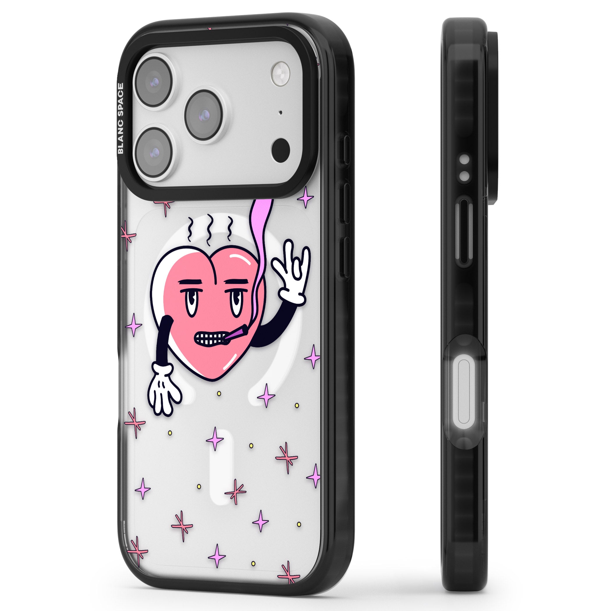 Quirky Heart iPhone 17 Pro Max Impact Pro Black Phone Case Side Profile