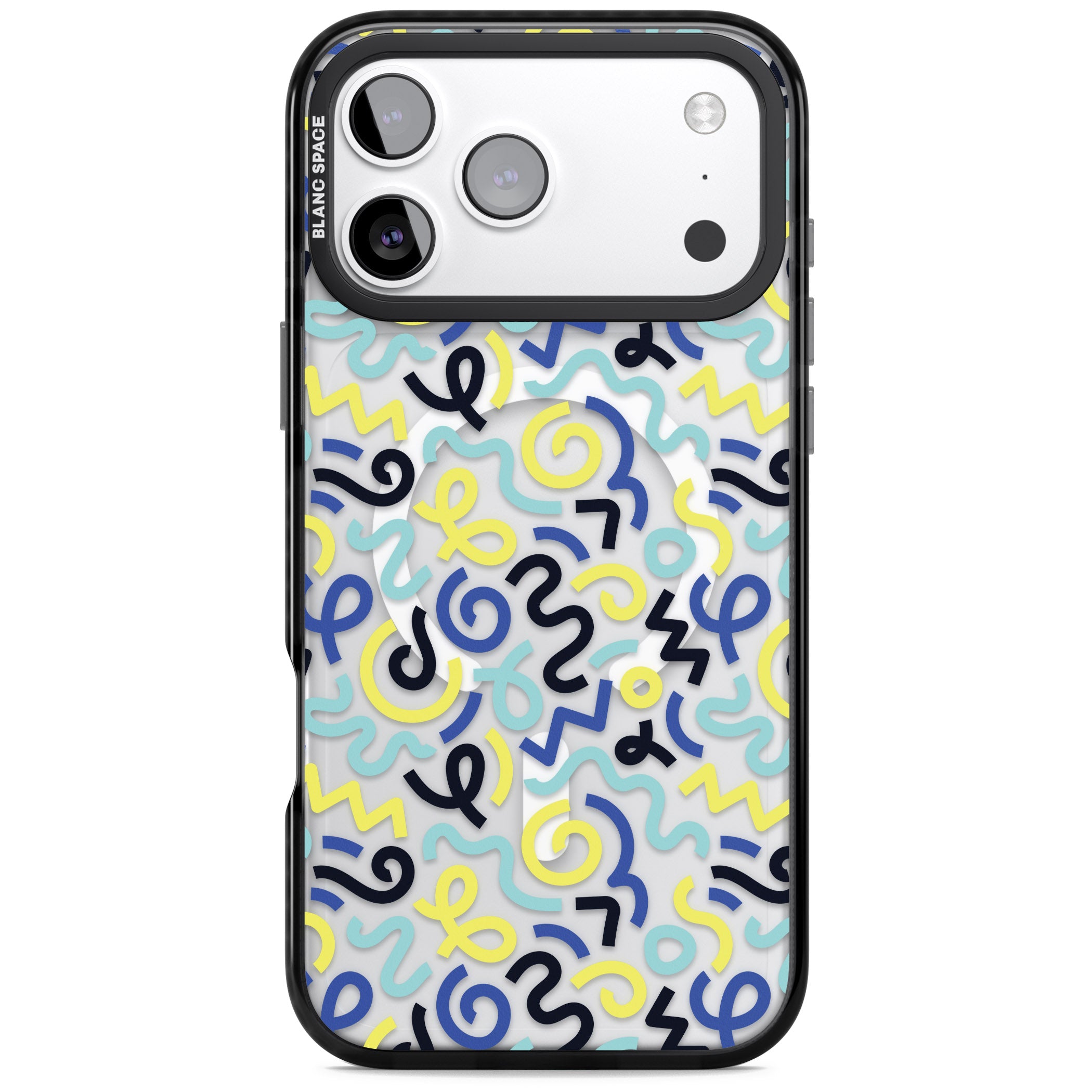 Blue & Yellow Memphis Retro iPhone 17 Pro Max Impact Pro Black Phone Case
