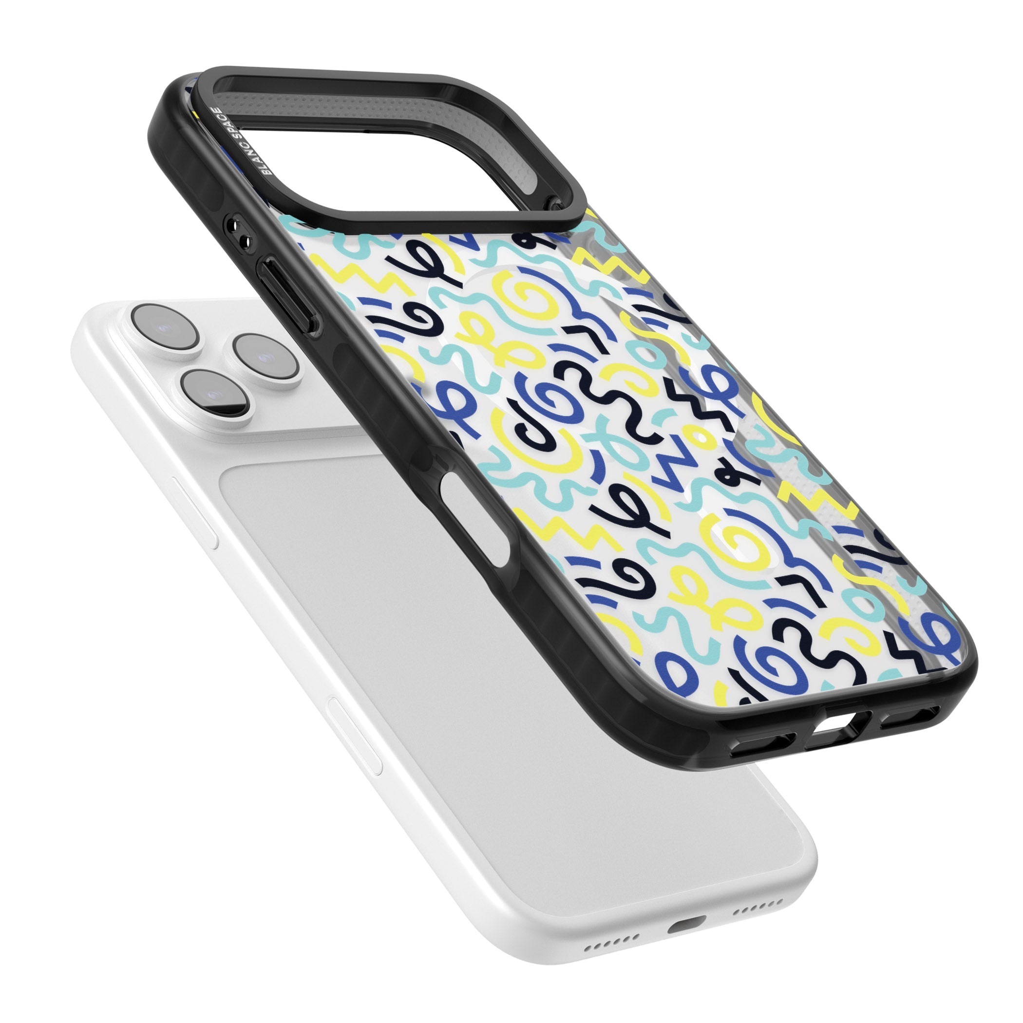 Blue & Yellow Memphis Retro iPhone 17 Pro Max Impact Pro Black Phone Case Colours