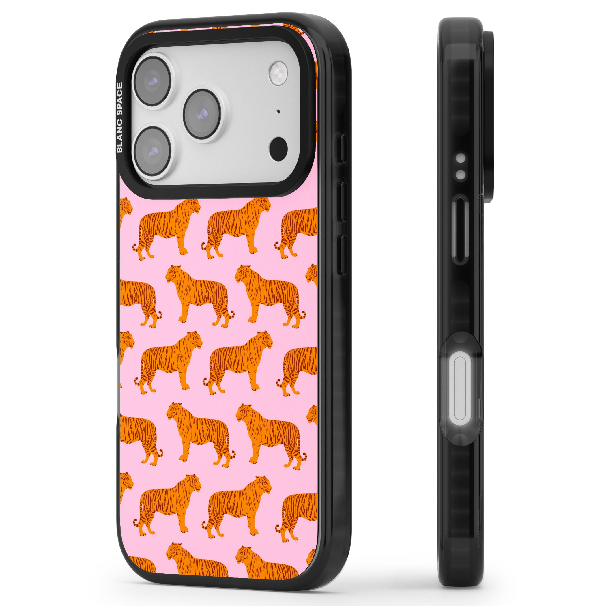 Tiger Pink Pattern iPhone 17 Pro Max Impact Pro Black Phone Case Side Profile