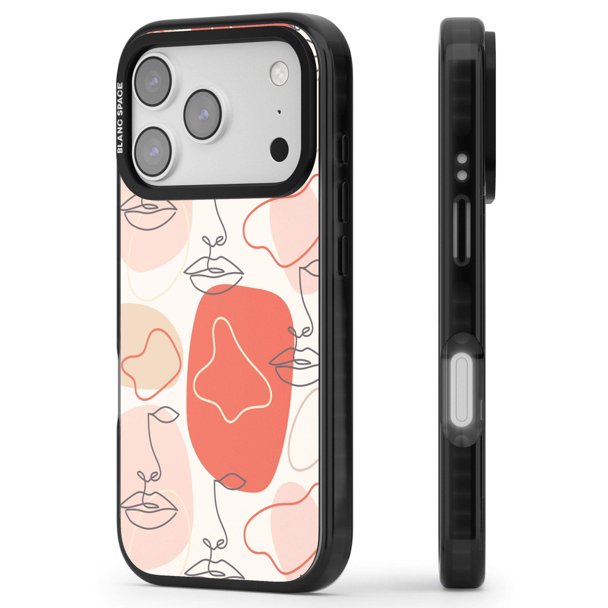 Abstract Face Line Art iPhone 17 Pro Max Impact Pro Black Phone Case Side Profile