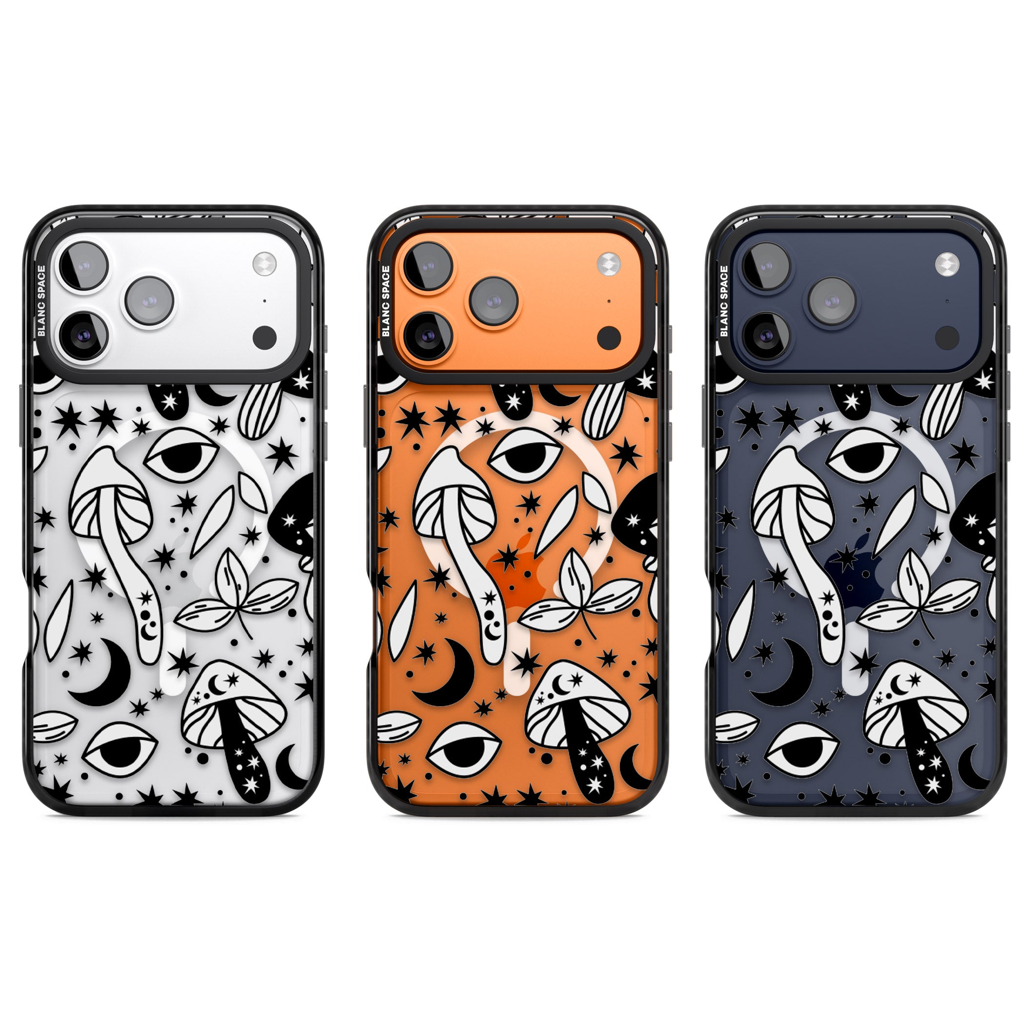 Mystic Mushrooms Pattern iPhone 17 Pro Impact Pro Black Phone Case APT Impact Protection