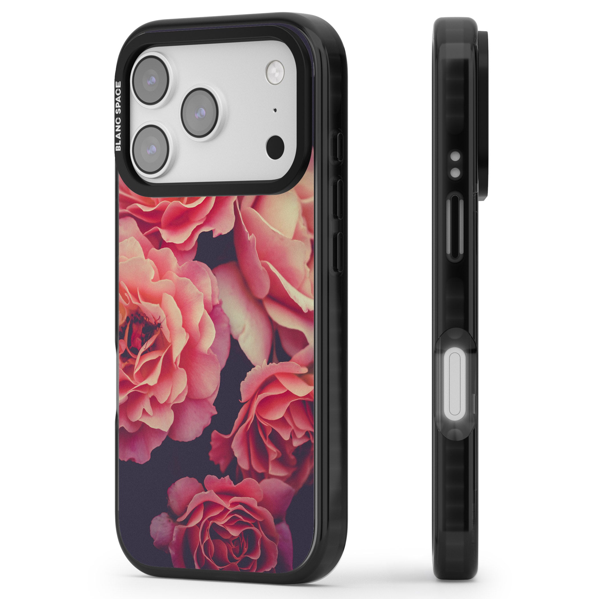 Midnight Rose Bloom iPhone 17 Pro Max Impact Pro Black Phone Case Side Profile