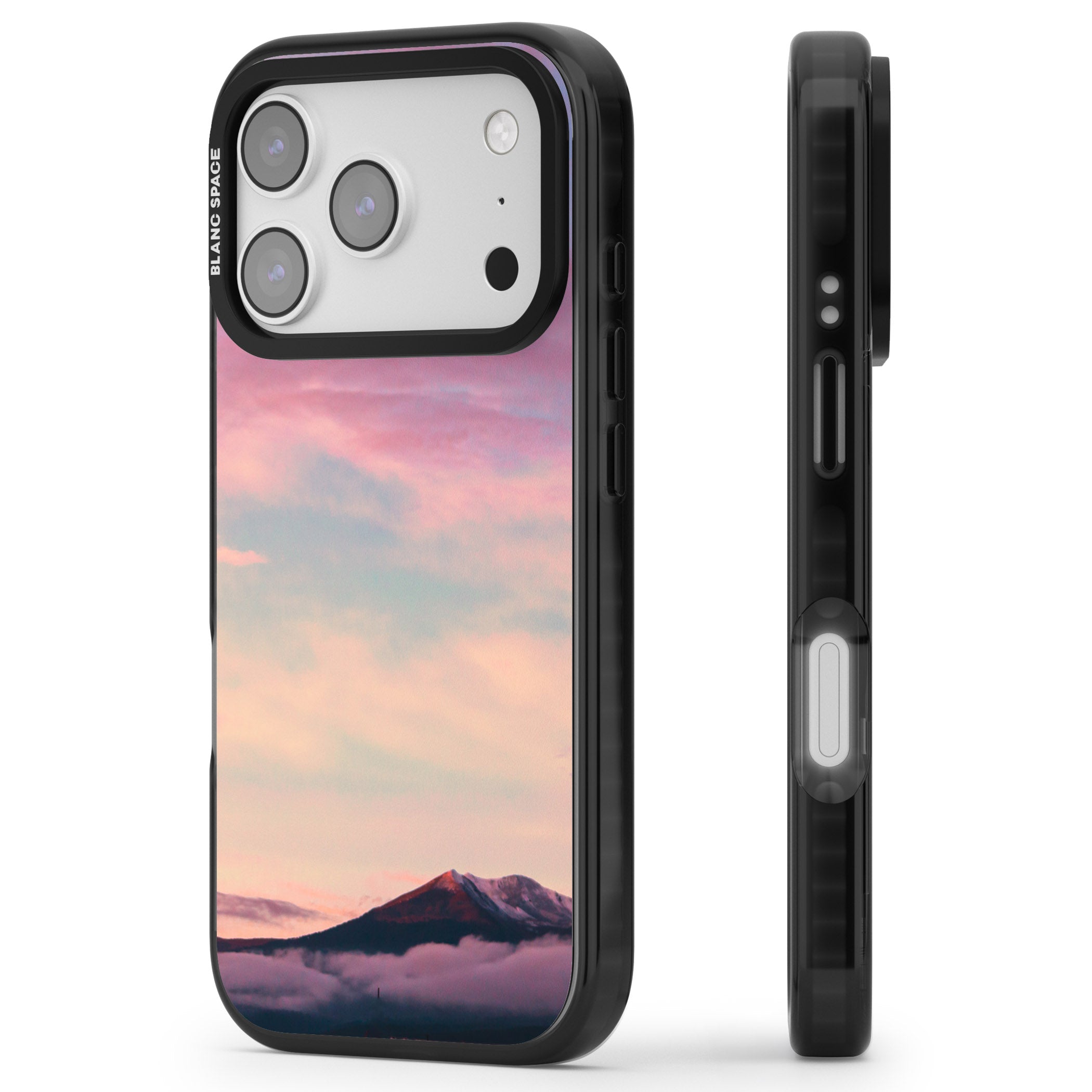 Pastel Mountain Sunset iPhone 17 Pro Max Impact Pro Black Phone Case Side Profile