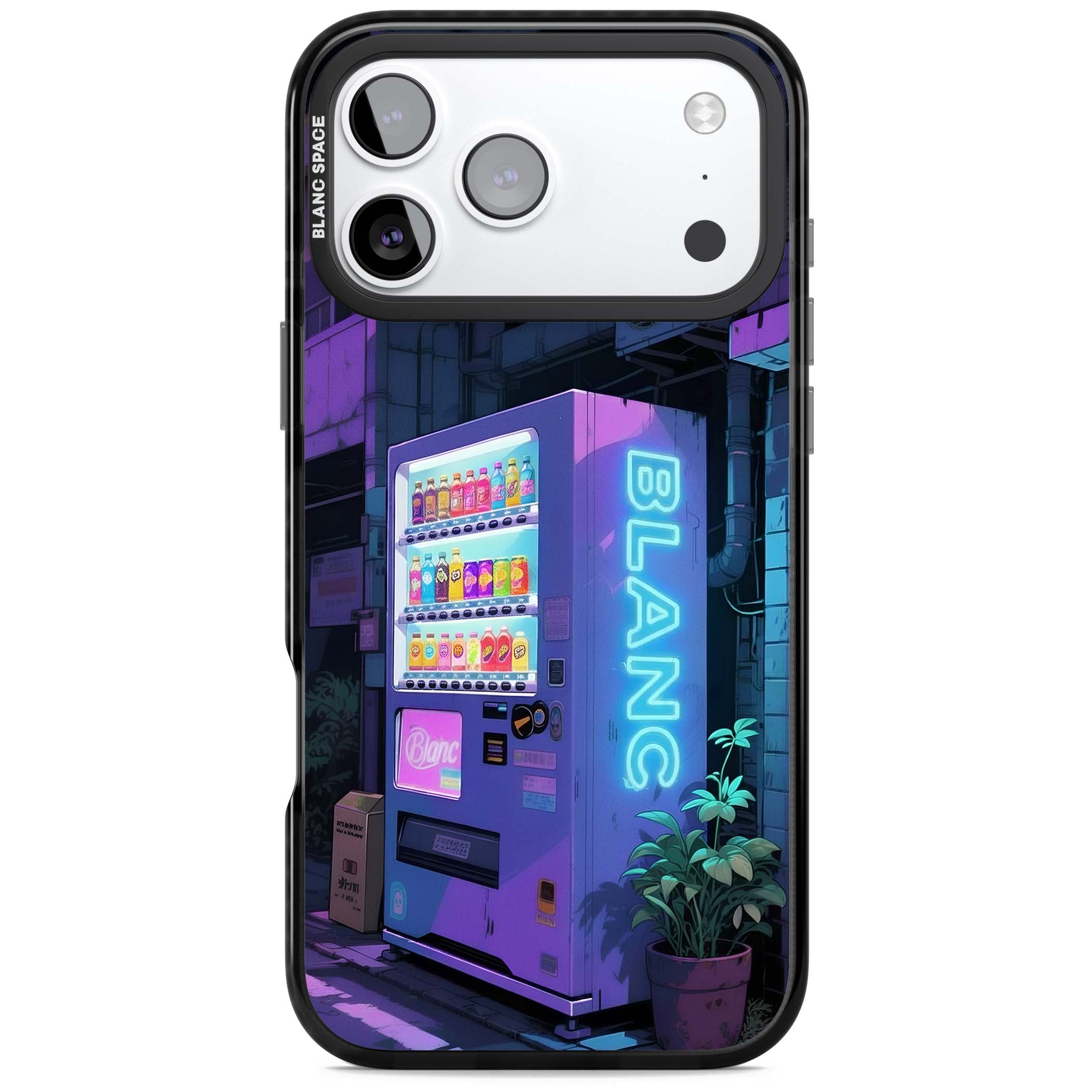 Shibuya Glow Japanese iPhone case featuring a glowing Tokyo vending machine, neon signage, and moody purple alleyway | Black Impact Magsafe case for iPhone 17 Pro, iPhone 17 Pro Max