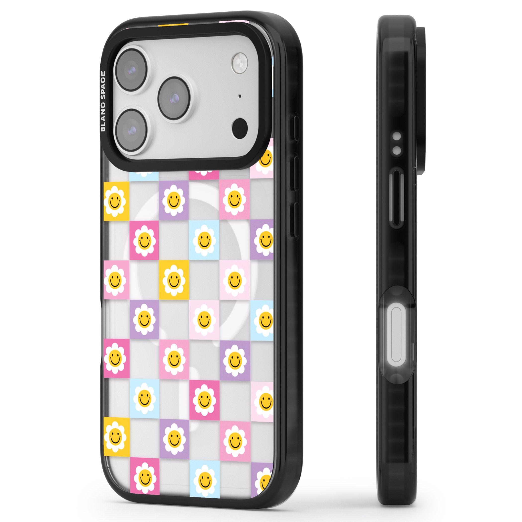 Daisy Squares Pattern iPhone 17 Pro Max Impact Pro Black Phone Case Side Profile