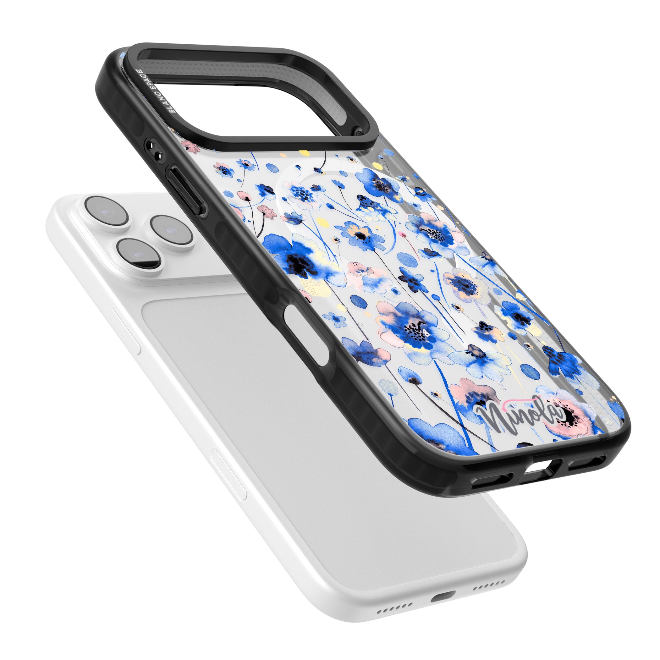 Ink Flowers Blue iPhone 17 Pro Max Impact Pro Black Phone Case Colours