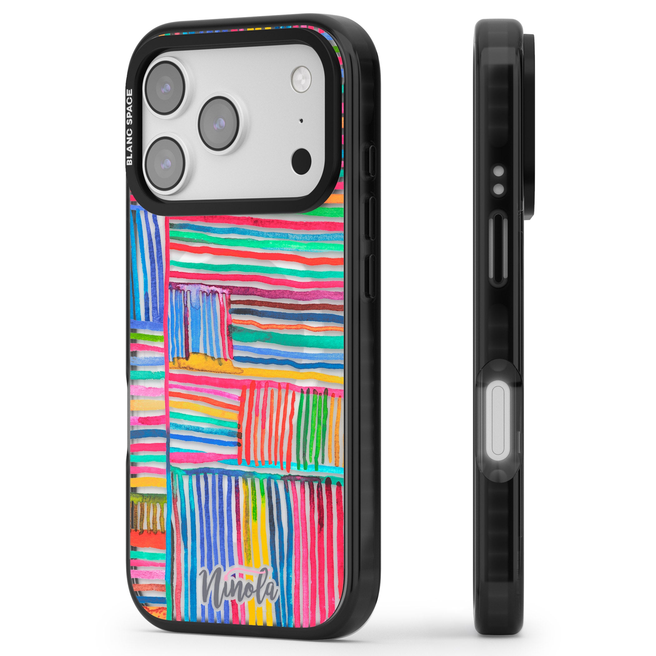 Vibrant Watercolor Lines iPhone 17 Pro Max Impact Pro Black Phone Case Side Profile