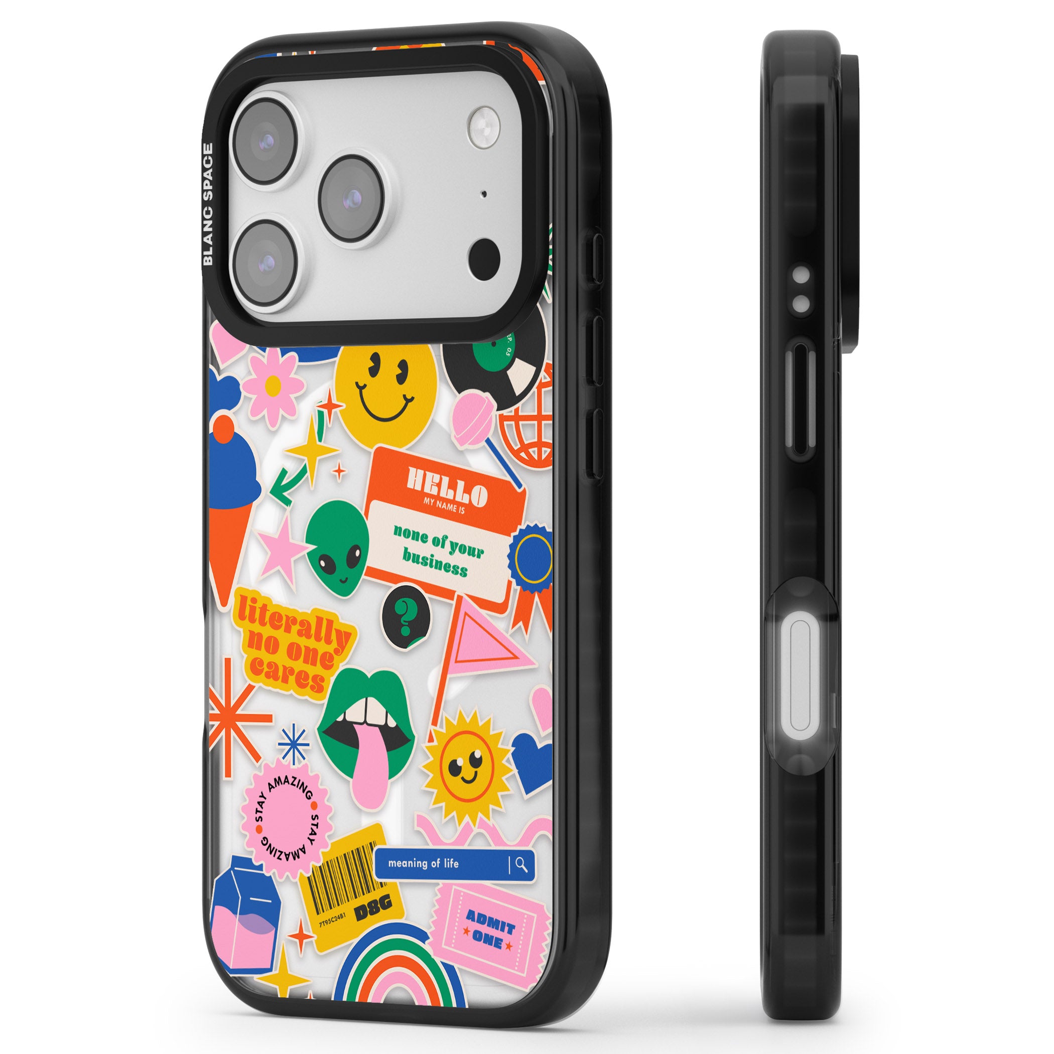 Nostalgic Sticker Vibes iPhone 17 Pro Max Impact Pro Black Phone Case Side Profile