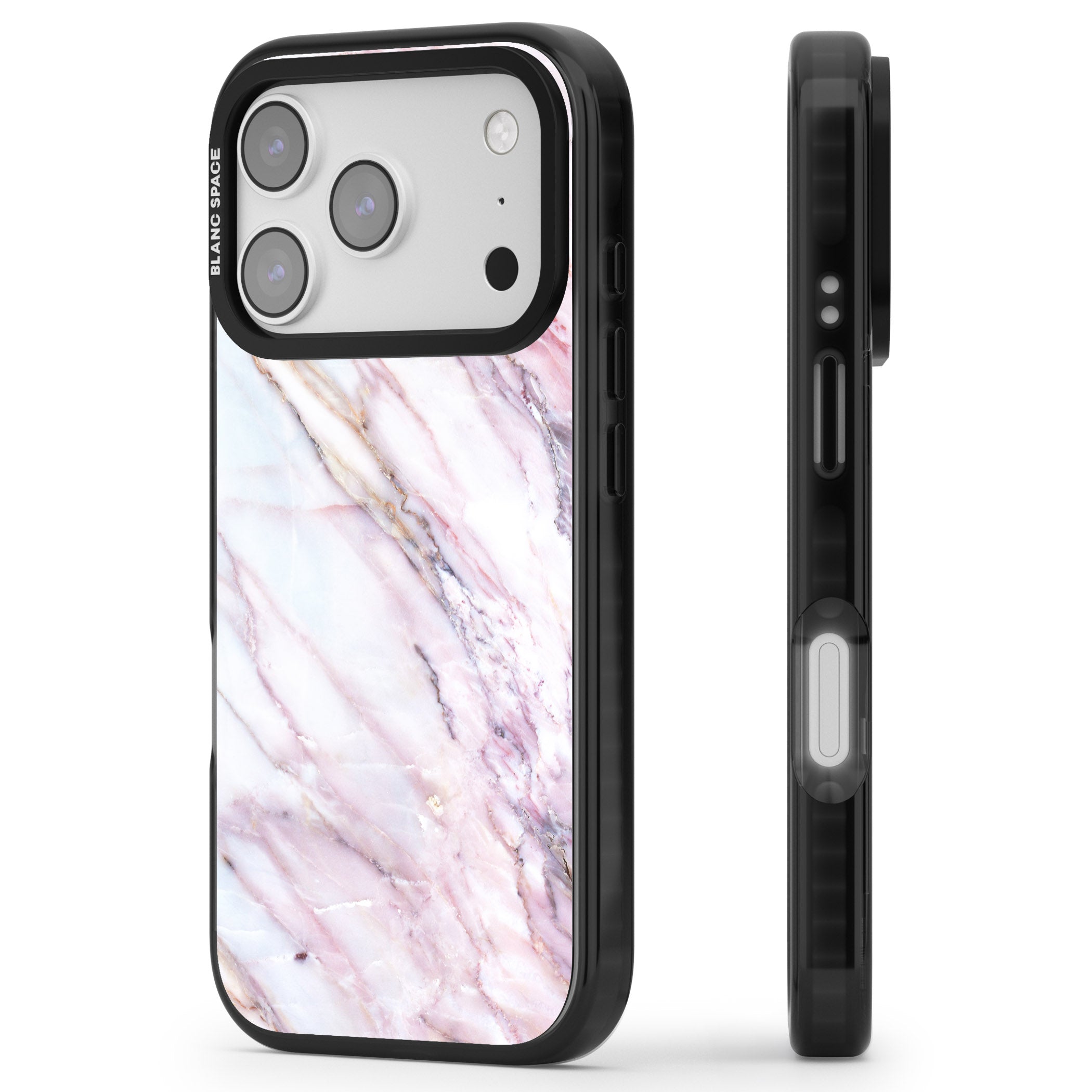 Blush Marble Glow iPhone 17 Pro Max Impact Pro Black Phone Case Side Profile