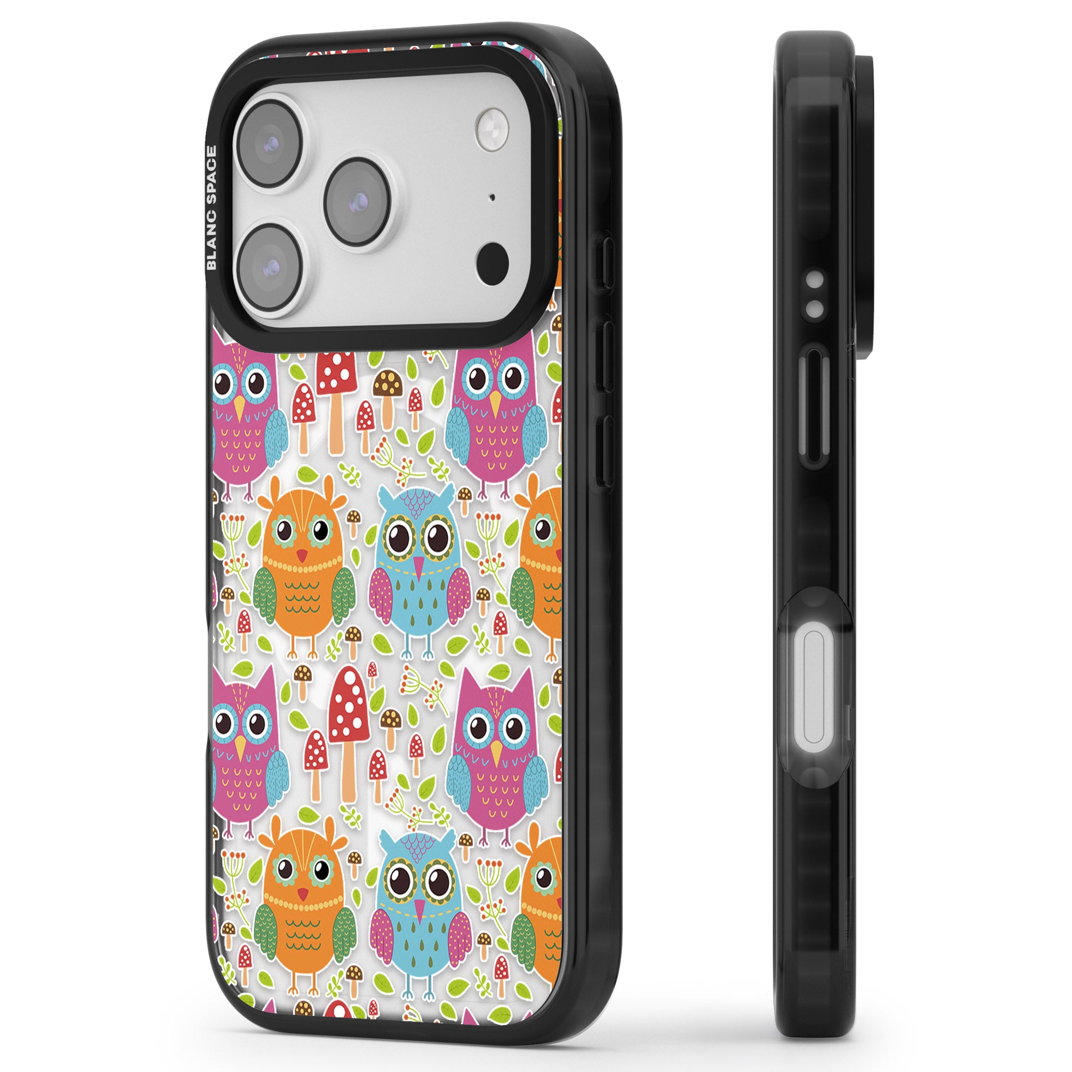 Forrest Owl Clear Pattern iPhone 17 Pro Max Impact Pro Black Phone Case Side Profile